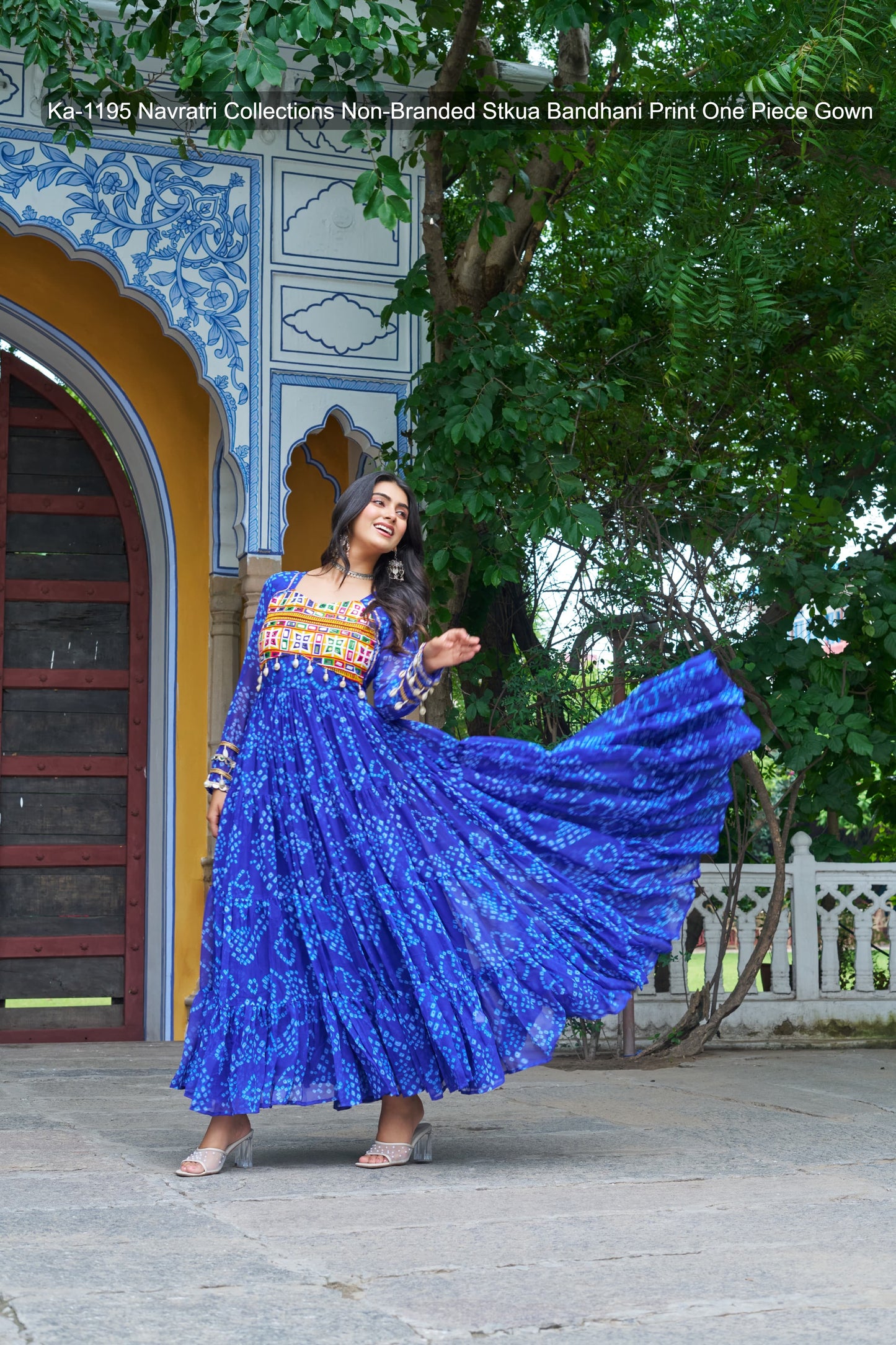 Ka-1195 Navratri Collections Non-Branded Stkua Bandhani Print One Piece Gown