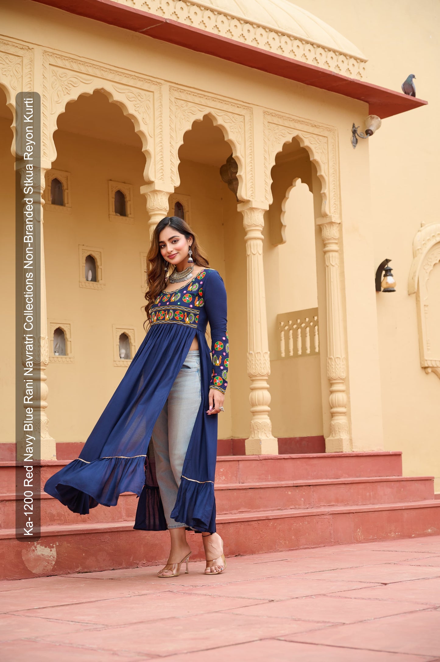 Ka-1200 Red Navy Blue Rani Navratri Collections Non-Branded Stkua Reyon Kurti