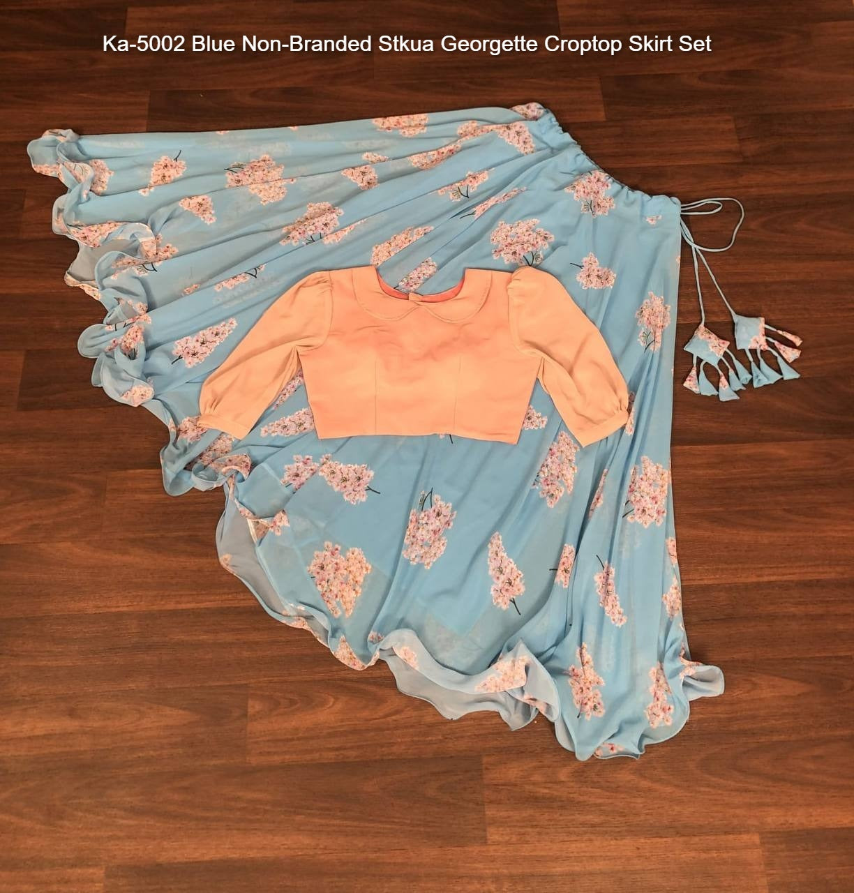 Ka-5002 Blue Non-Branded Stkua Georgette Croptop Skirt Set