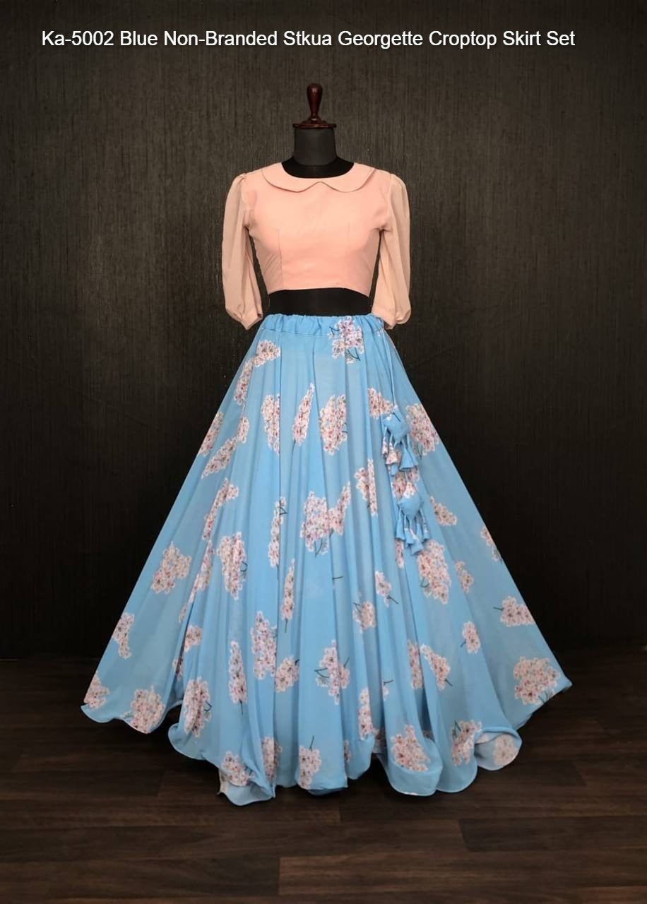 Ka-5002 Blue Non-Branded Stkua Georgette Croptop Skirt Set