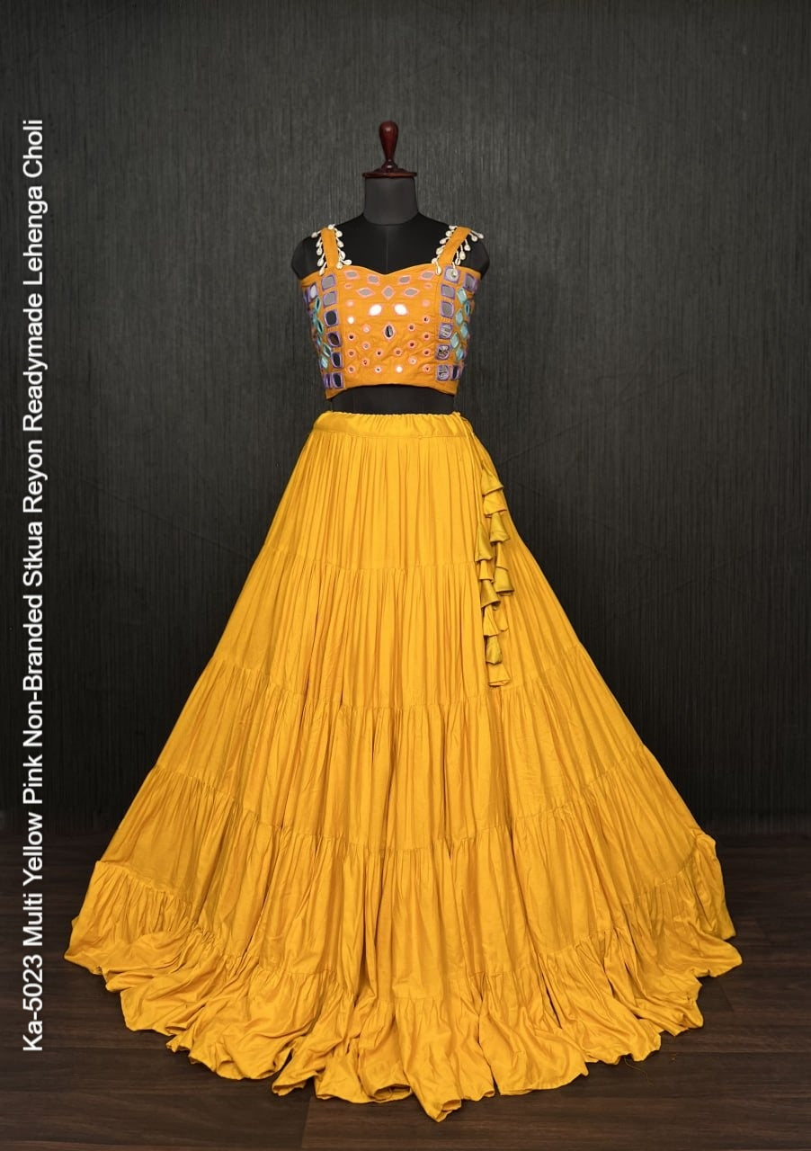 Ka-5023 Multi Yellow Pink Non-Branded Stkua Reyon Readymade Lehenga Choli