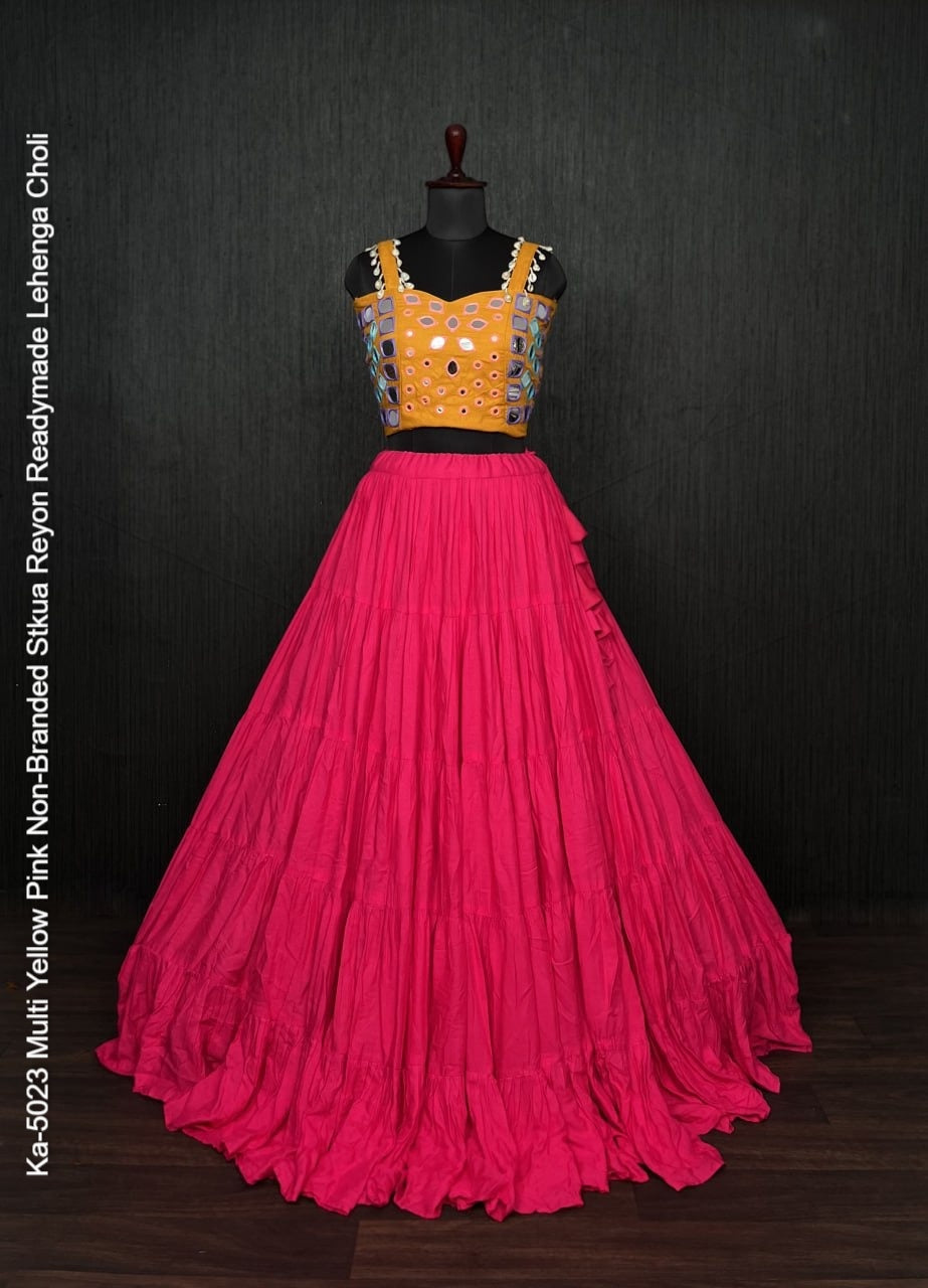 Ka-5023 Multi Yellow Pink Non-Branded Stkua Reyon Readymade Lehenga Choli