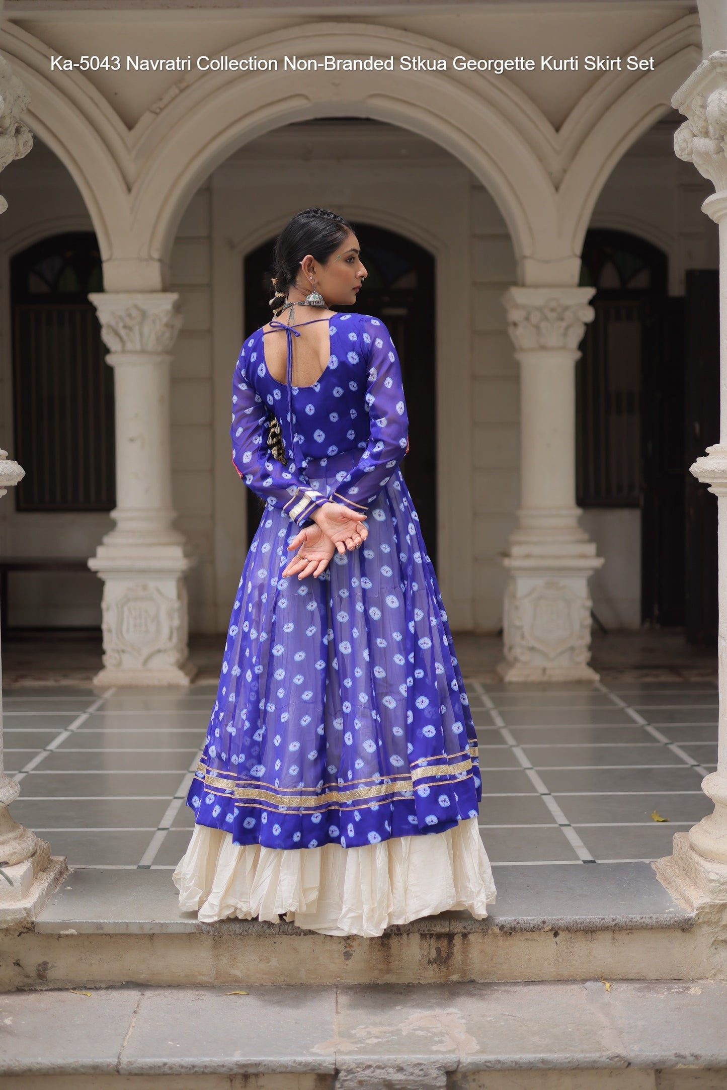 Ka-5043 Navratri Collection Non-Branded Stkua Georgette Kurti Skirt Set