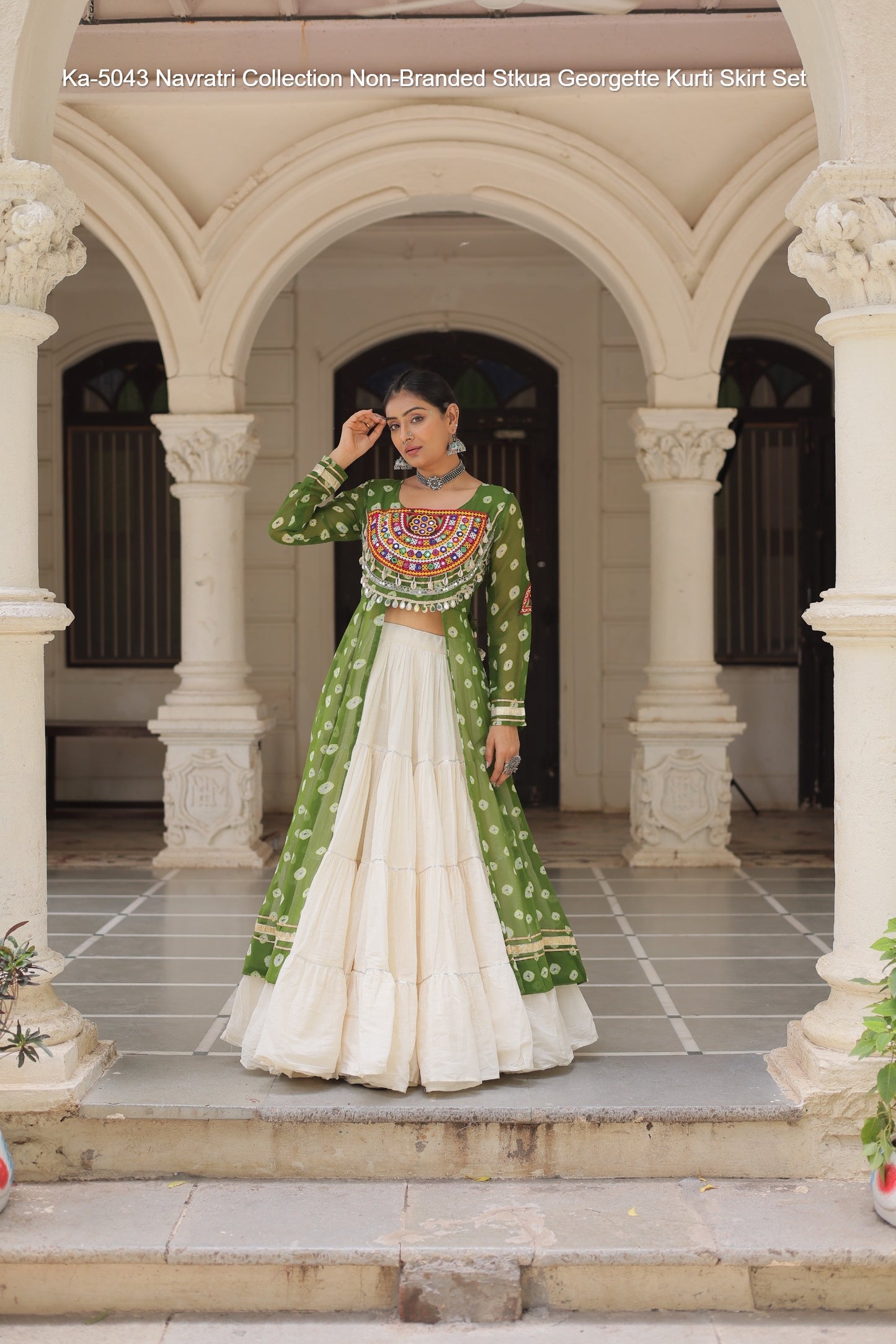 Ka-5043 Navratri Collection Non-Branded Stkua Georgette Kurti Skirt Set
