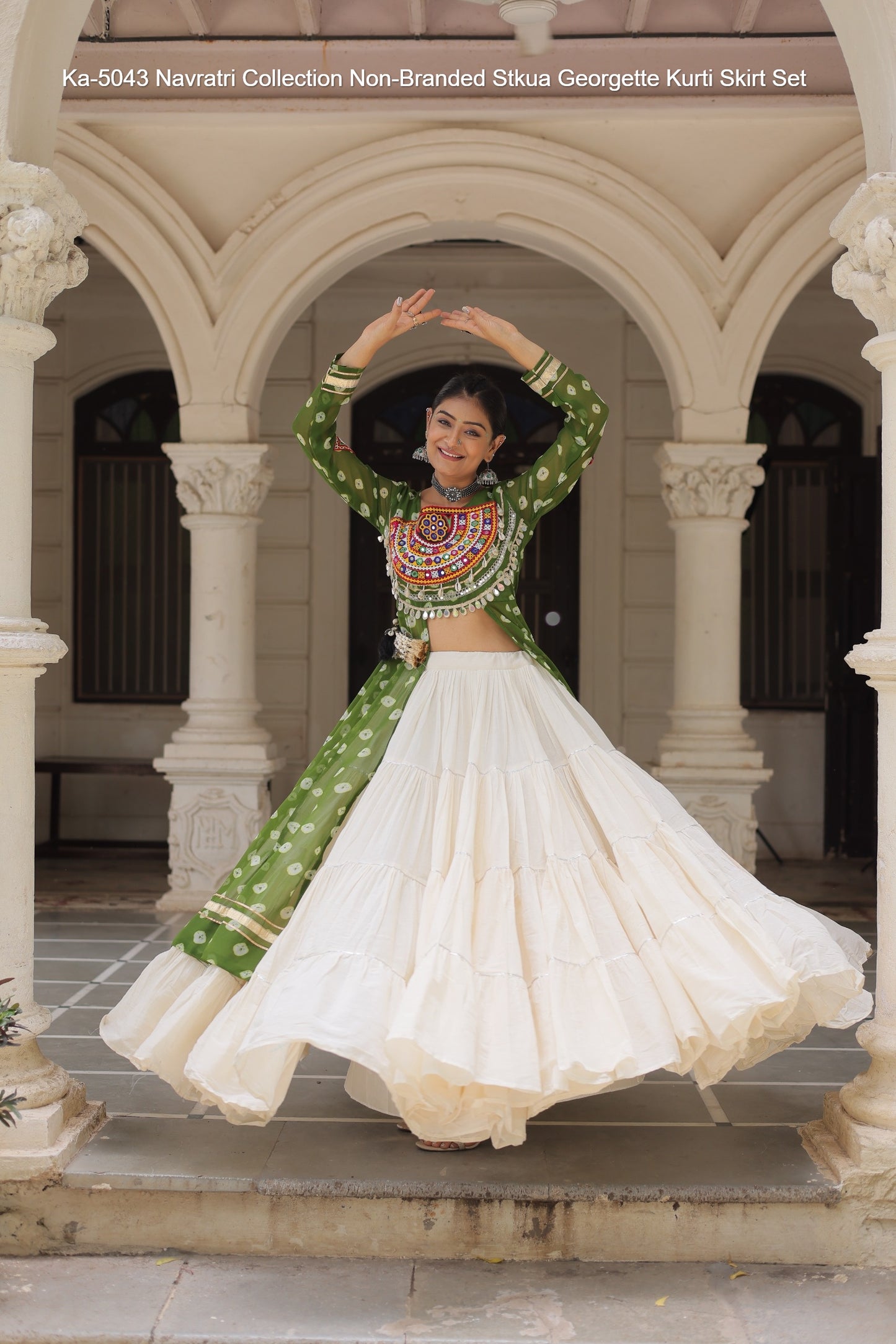 Ka-5043 Navratri Collection Non-Branded Stkua Georgette Kurti Skirt Set