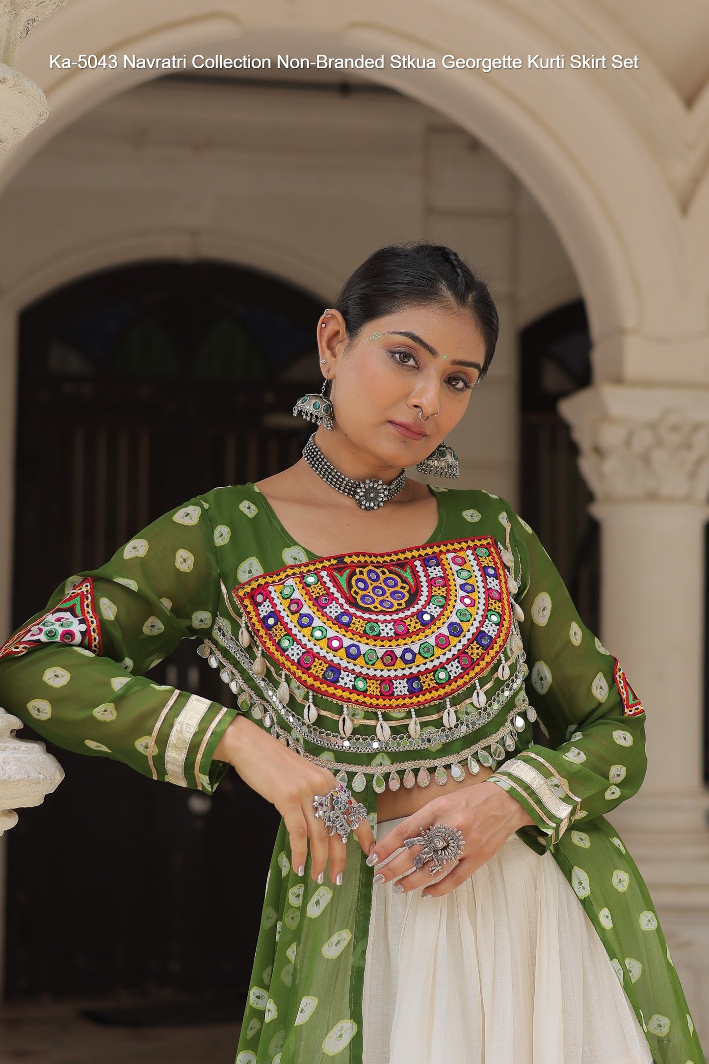 Ka-5043 Navratri Collection Non-Branded Stkua Georgette Kurti Skirt Set