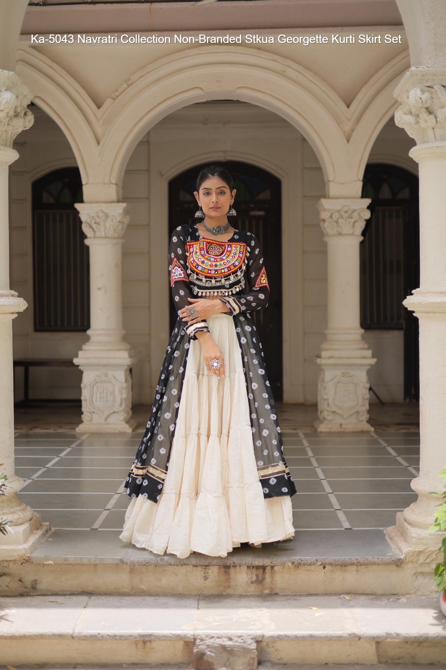 Ka-5043 Navratri Collection Non-Branded Stkua Georgette Kurti Skirt Set