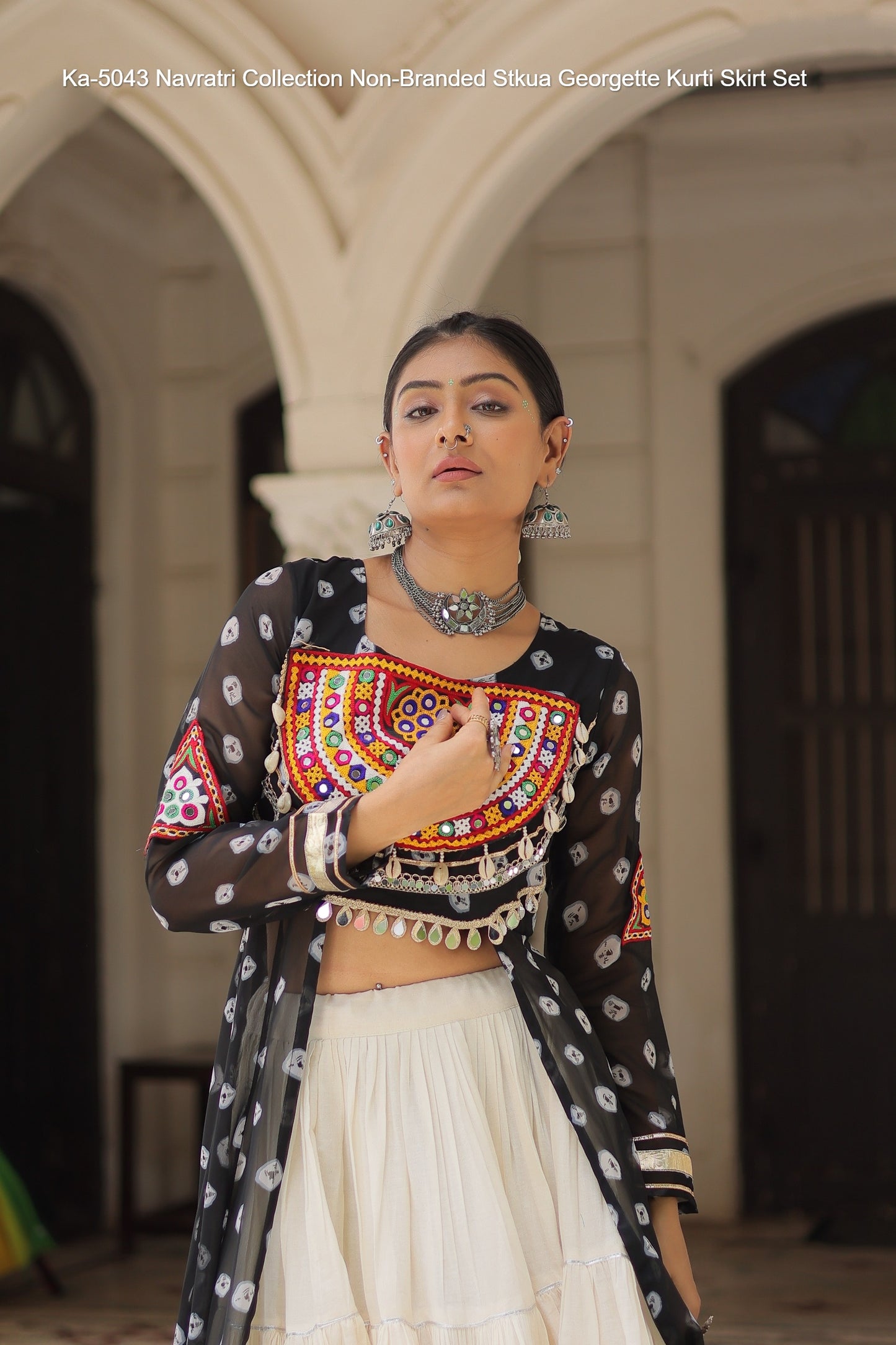 Ka-5043 Navratri Collection Non-Branded Stkua Georgette Kurti Skirt Set