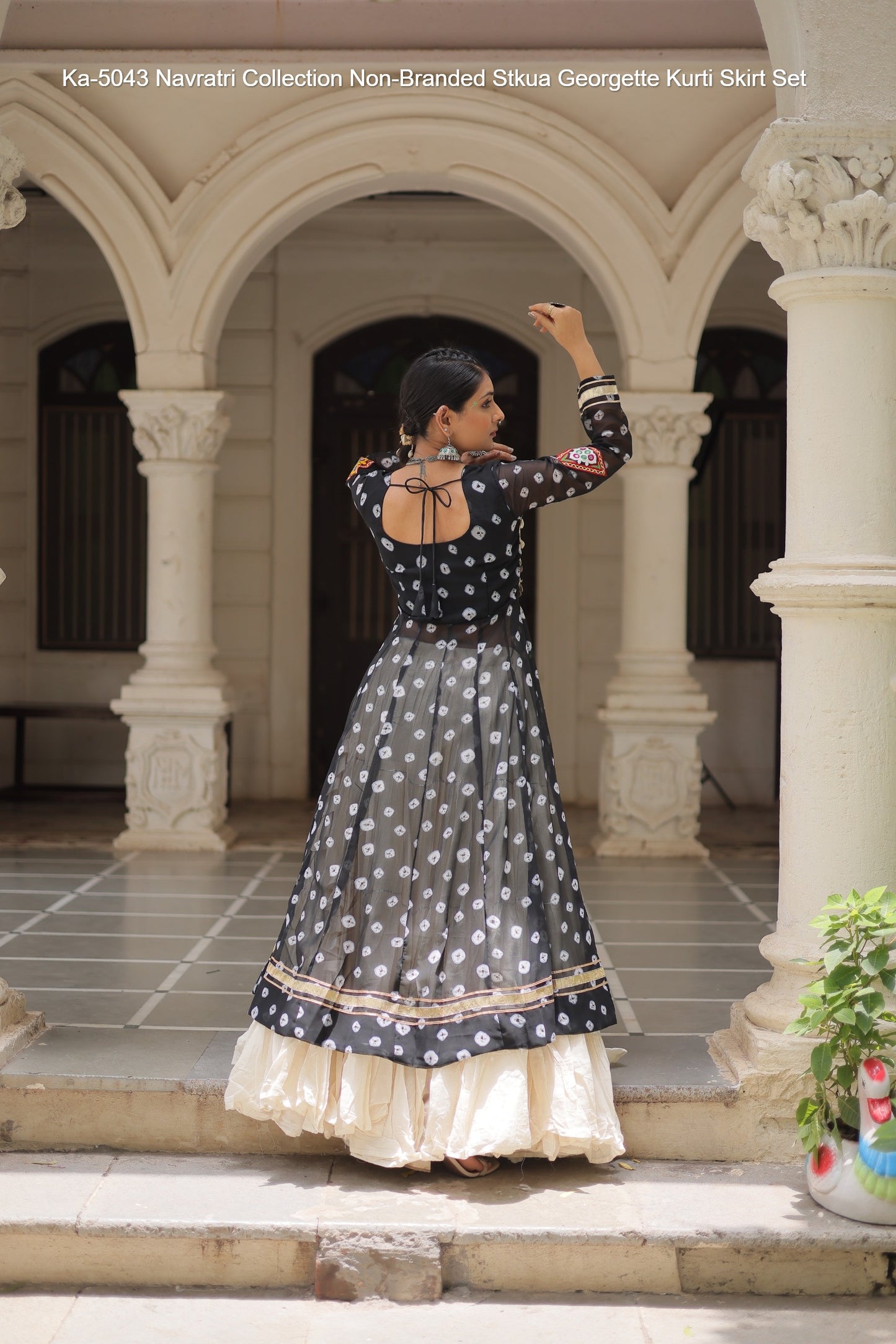 Ka-5043 Navratri Collection Non-Branded Stkua Georgette Kurti Skirt Set