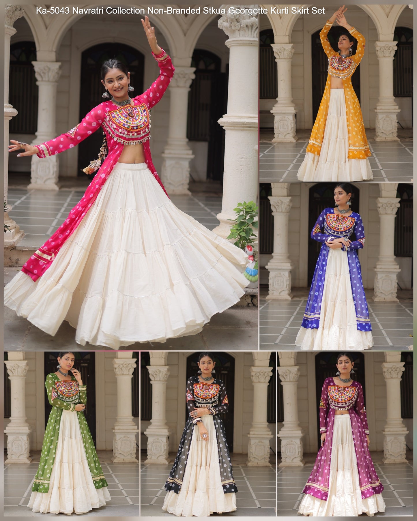 Ka-5043 Navratri Collection Non-Branded Stkua Georgette Kurti Skirt Set