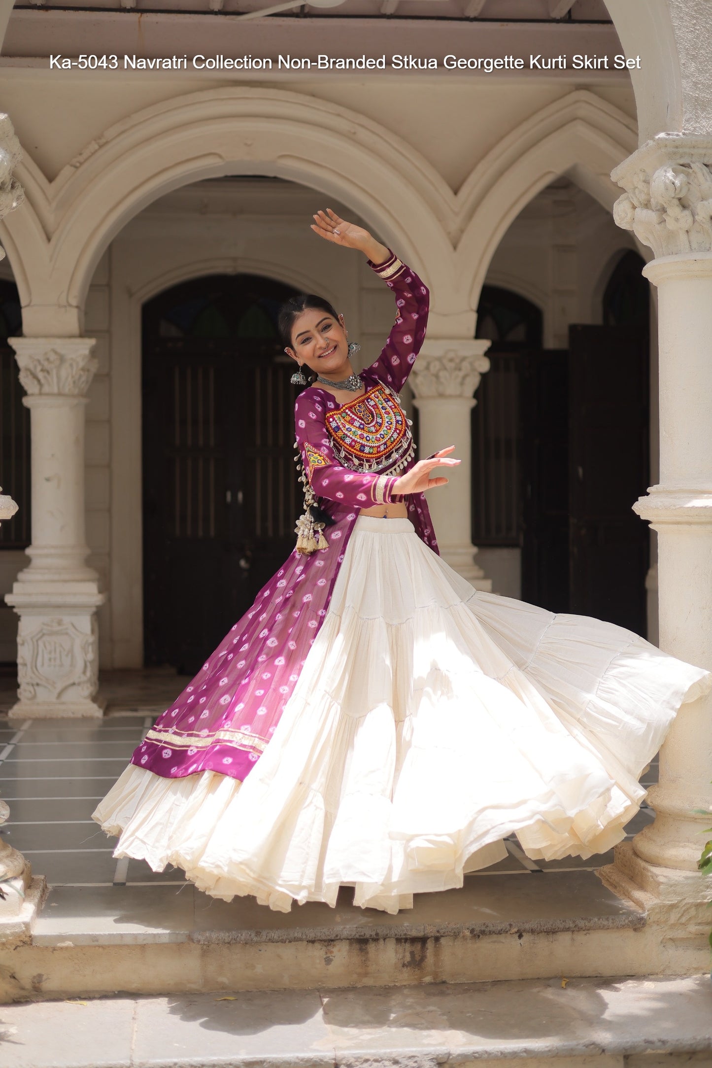 Ka-5043 Navratri Collection Non-Branded Stkua Georgette Kurti Skirt Set