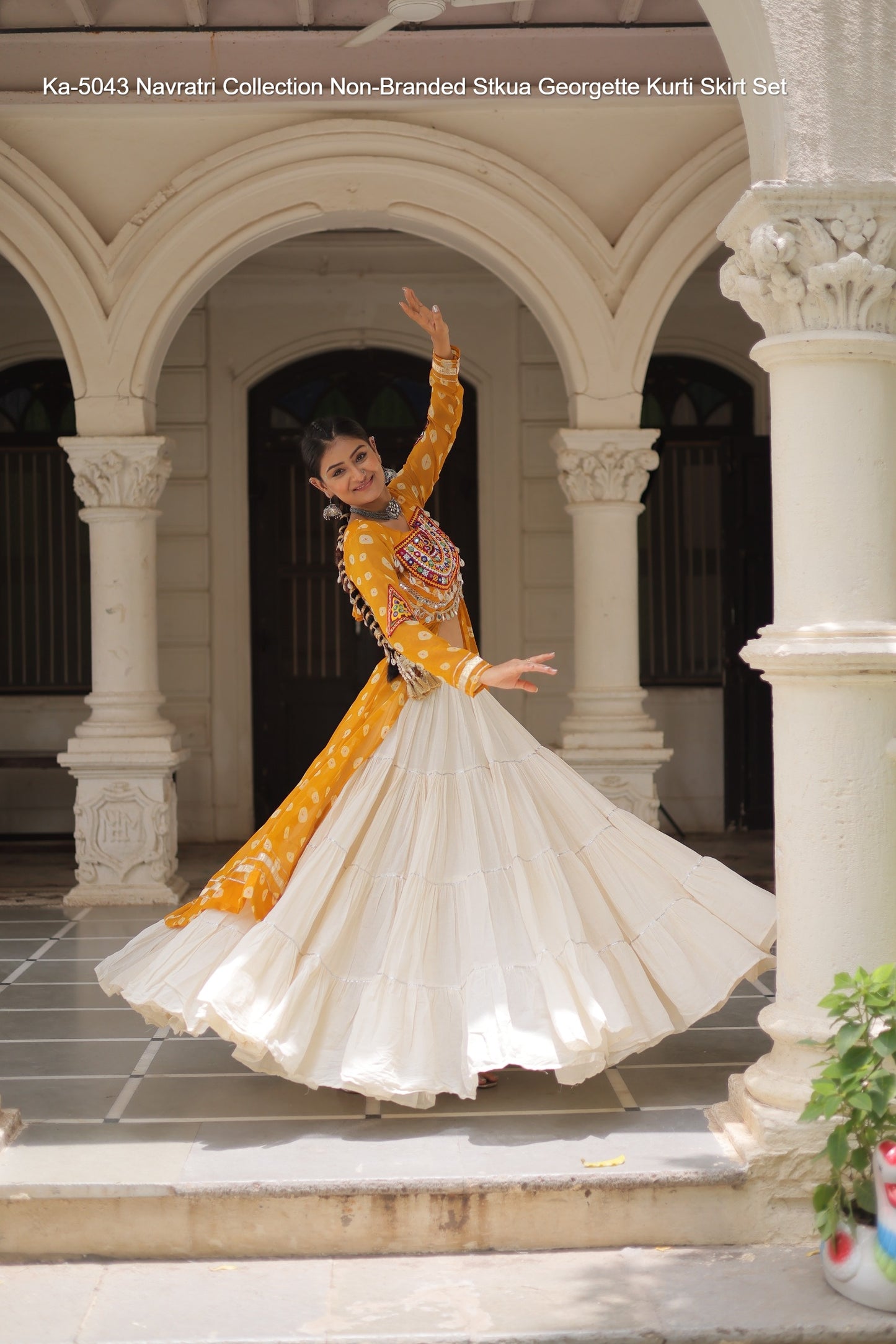 Ka-5043 Navratri Collection Non-Branded Stkua Georgette Kurti Skirt Set