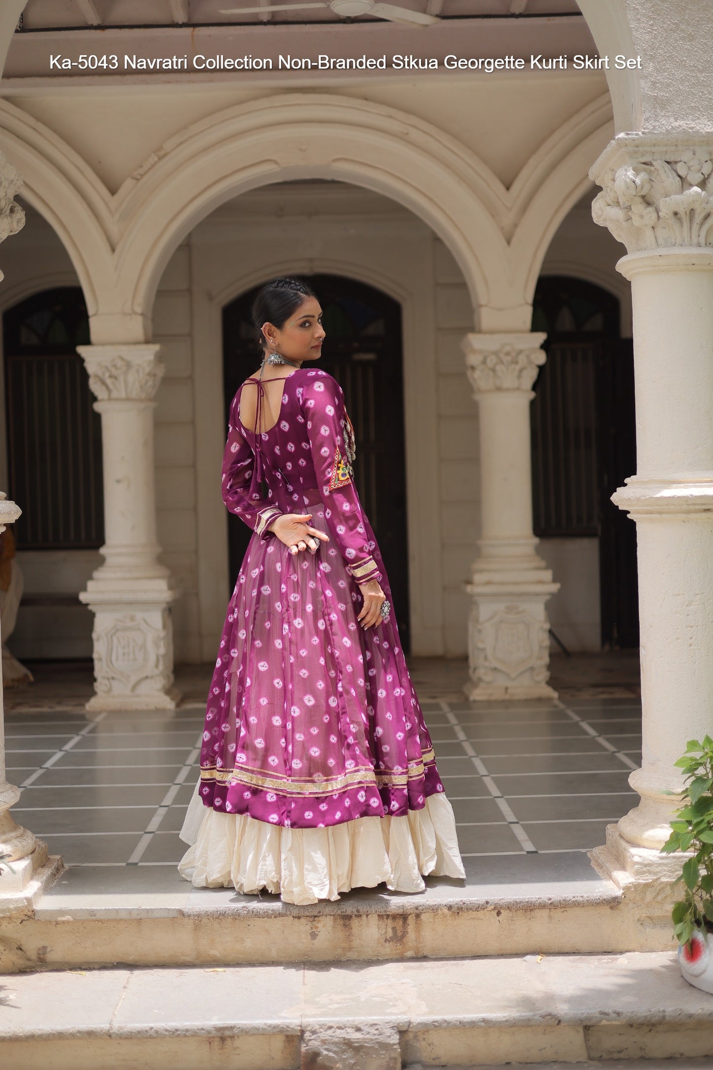 Ka-5043 Navratri Collection Non-Branded Stkua Georgette Kurti Skirt Set