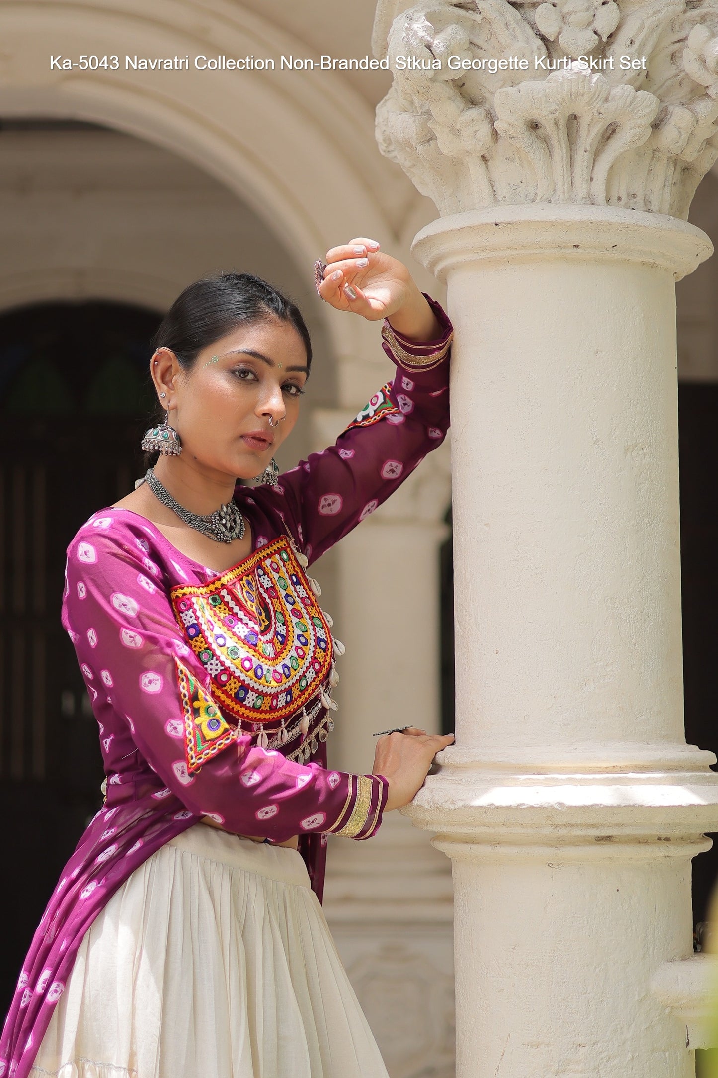 Ka-5043 Navratri Collection Non-Branded Stkua Georgette Kurti Skirt Set