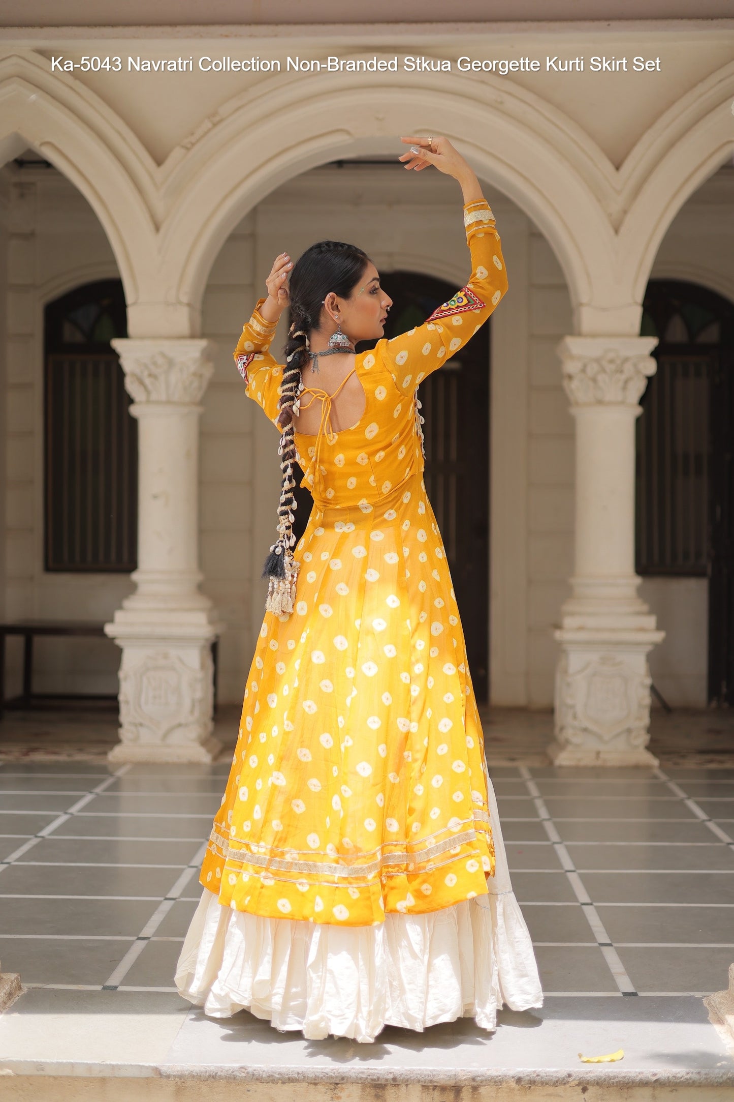 Ka-5043 Navratri Collection Non-Branded Stkua Georgette Kurti Skirt Set