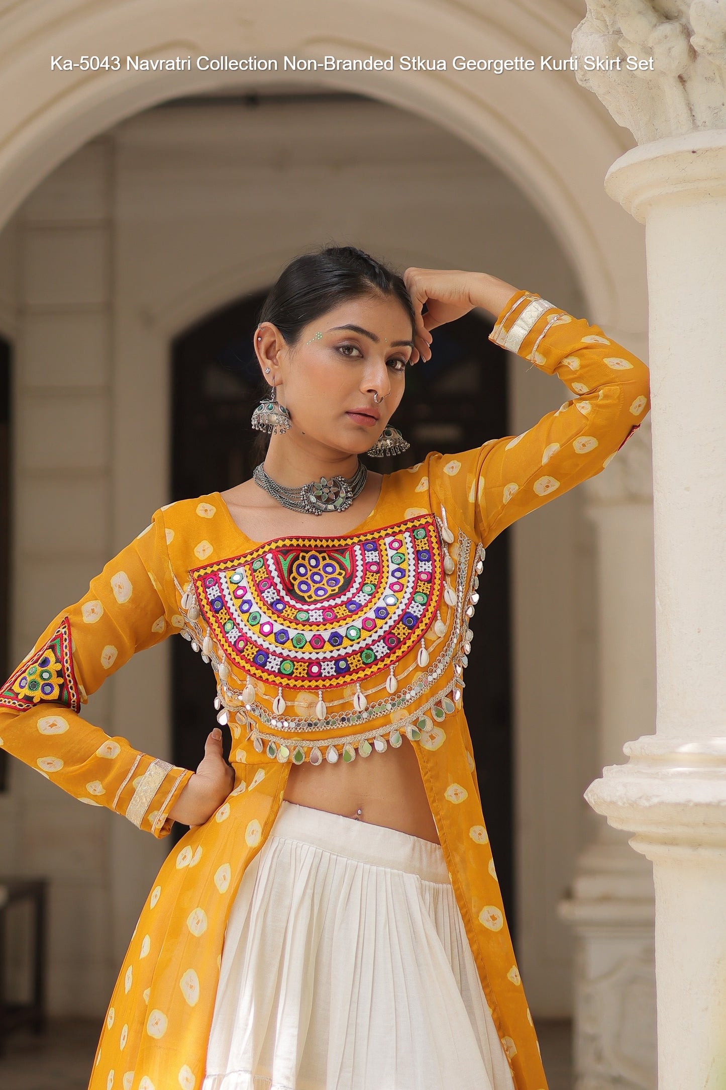 Ka-5043 Navratri Collection Non-Branded Stkua Georgette Kurti Skirt Set