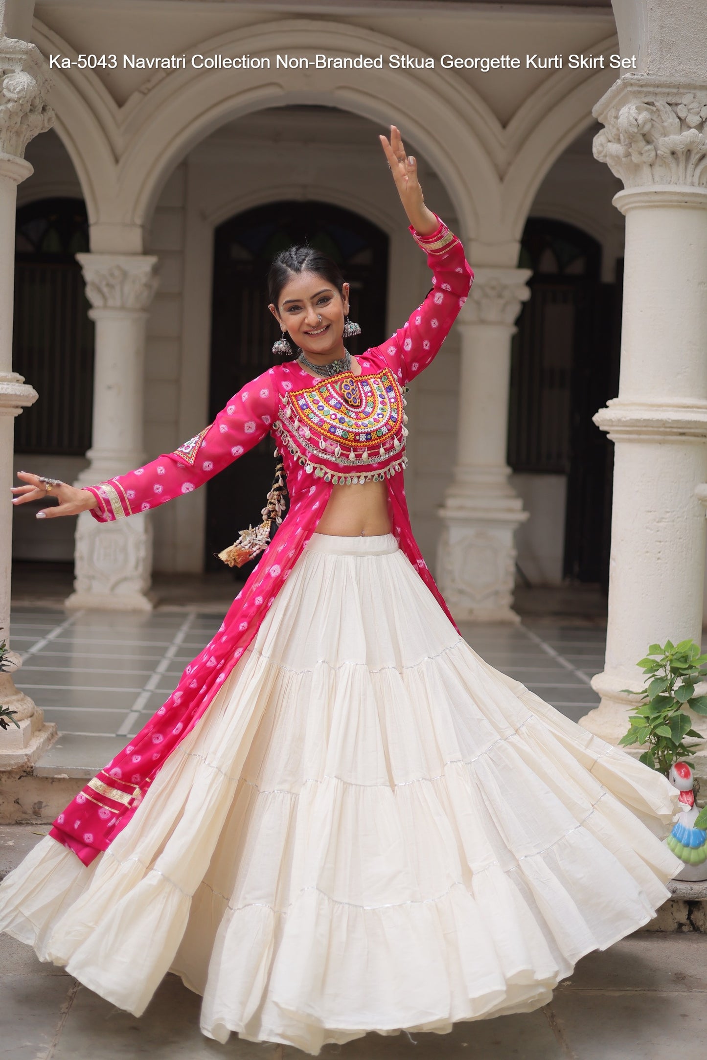 Ka-5043 Navratri Collection Non-Branded Stkua Georgette Kurti Skirt Set