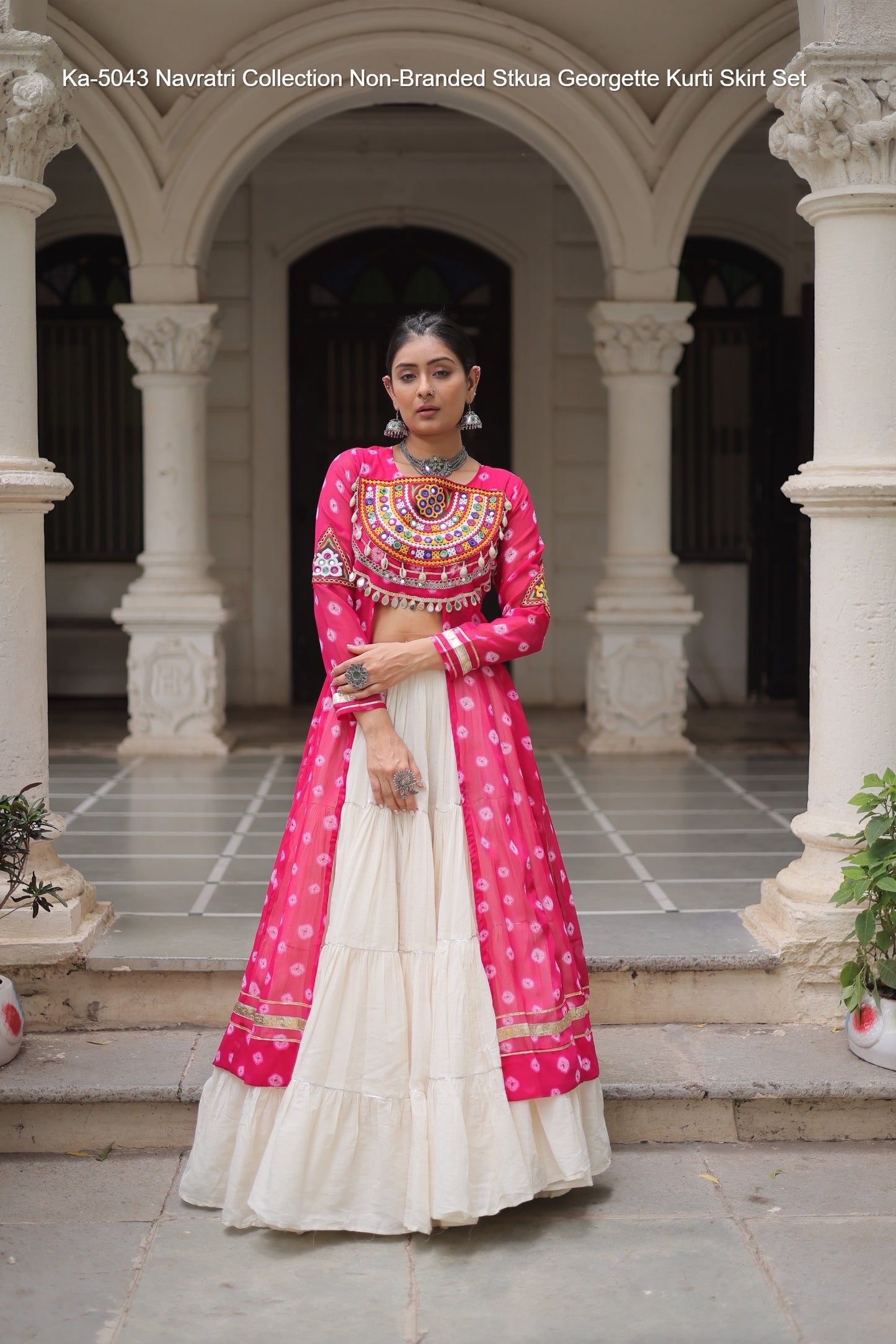 Ka-5043 Navratri Collection Non-Branded Stkua Georgette Kurti Skirt Set