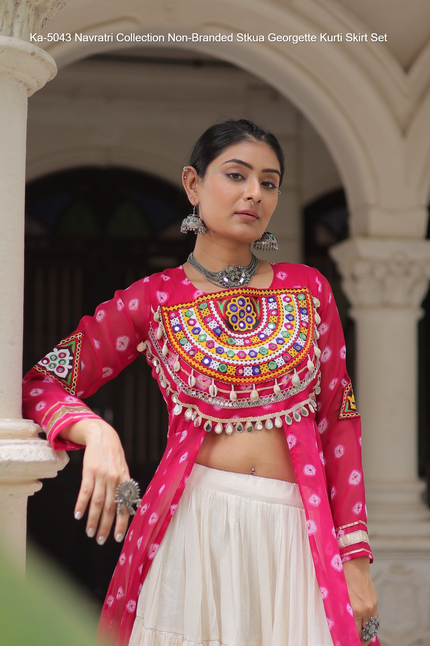 Ka-5043 Navratri Collection Non-Branded Stkua Georgette Kurti Skirt Set