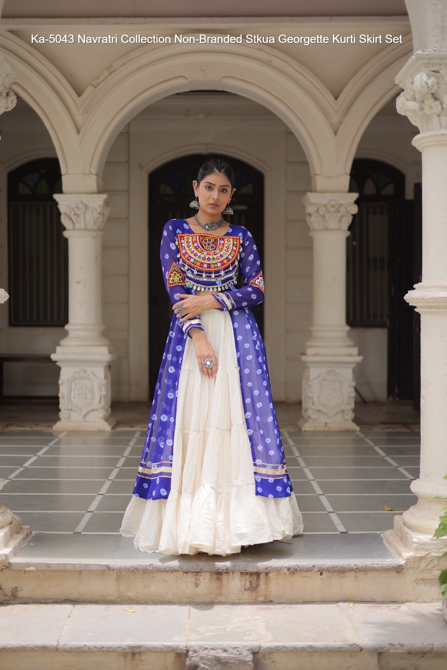 Ka-5043 Navratri Collection Non-Branded Stkua Georgette Kurti Skirt Set