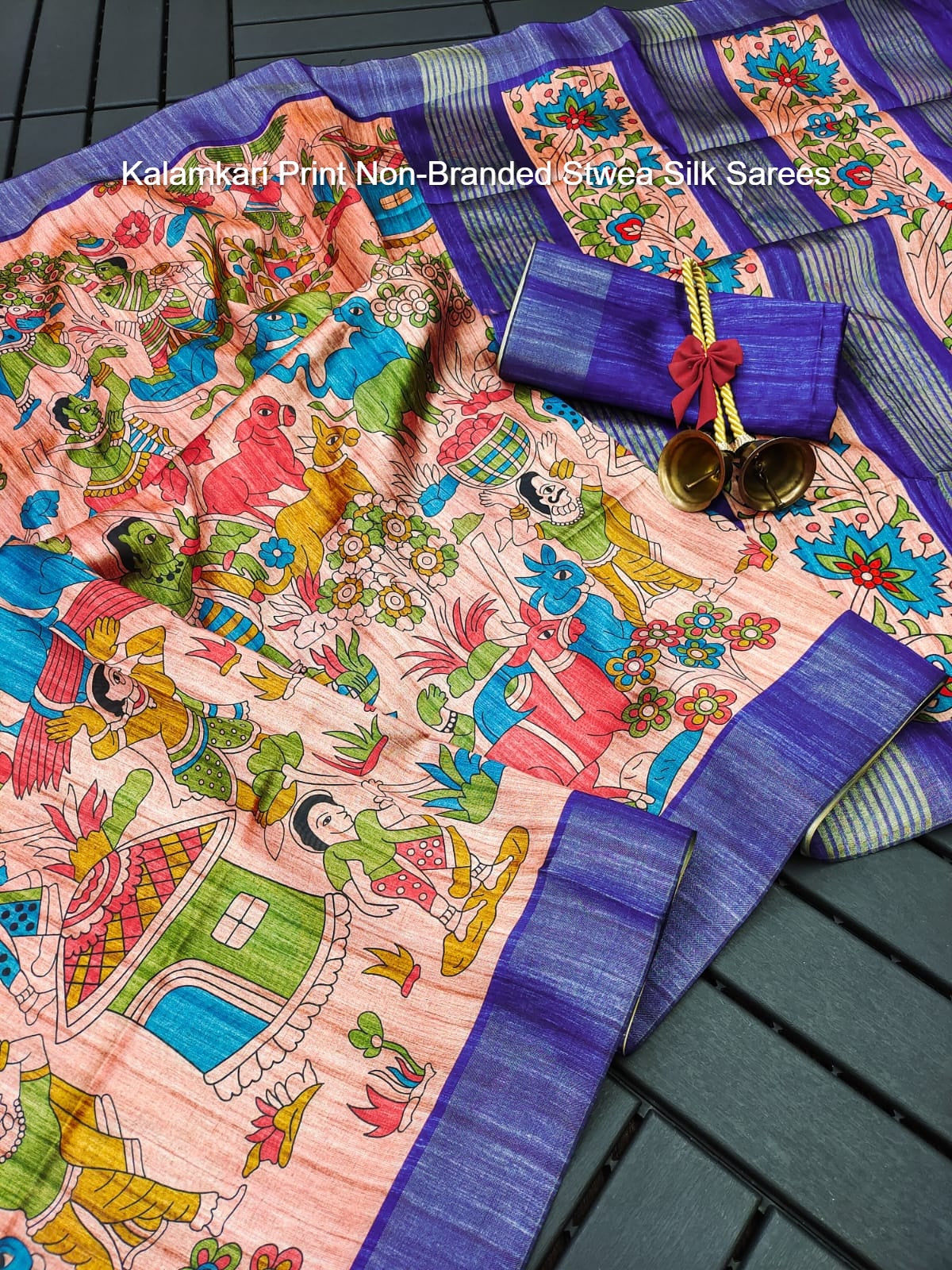 Kalamkari Print Non-Branded Stwea Silk Sarees