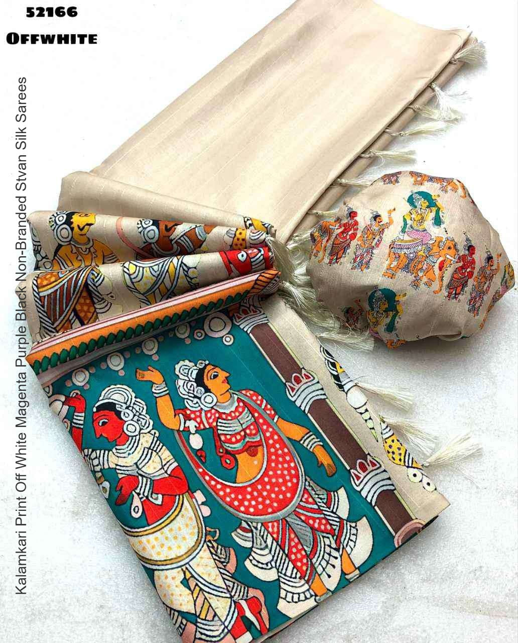 Kalamkari Print Off White Magenta Purple Black Non-Branded Stvan Silk Sarees