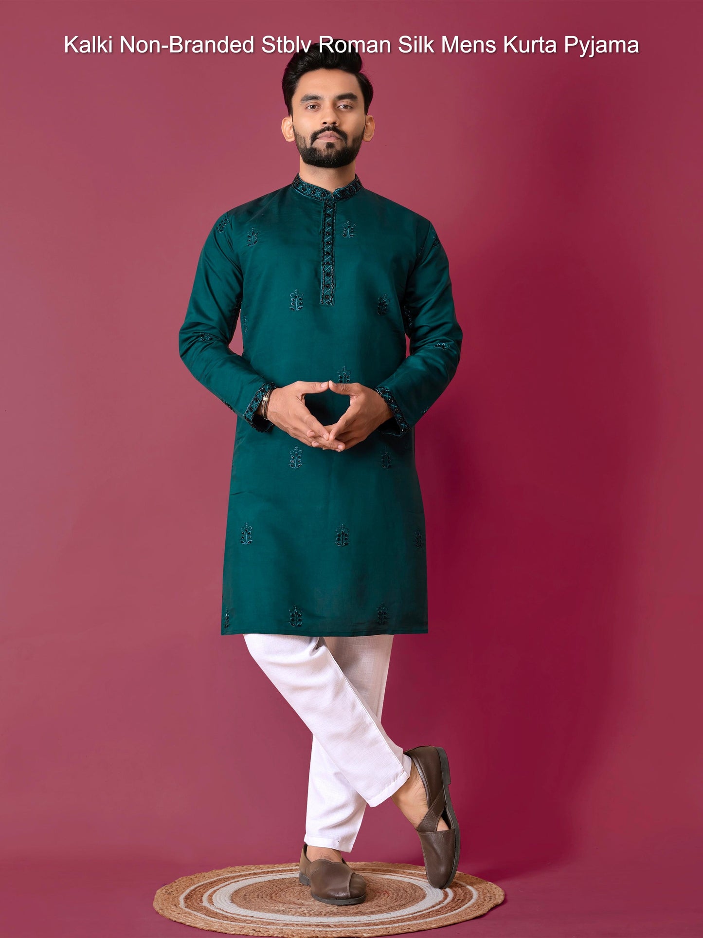 Kalki Non-Branded Stblv Roman Silk Mens Kurta Pyjama
