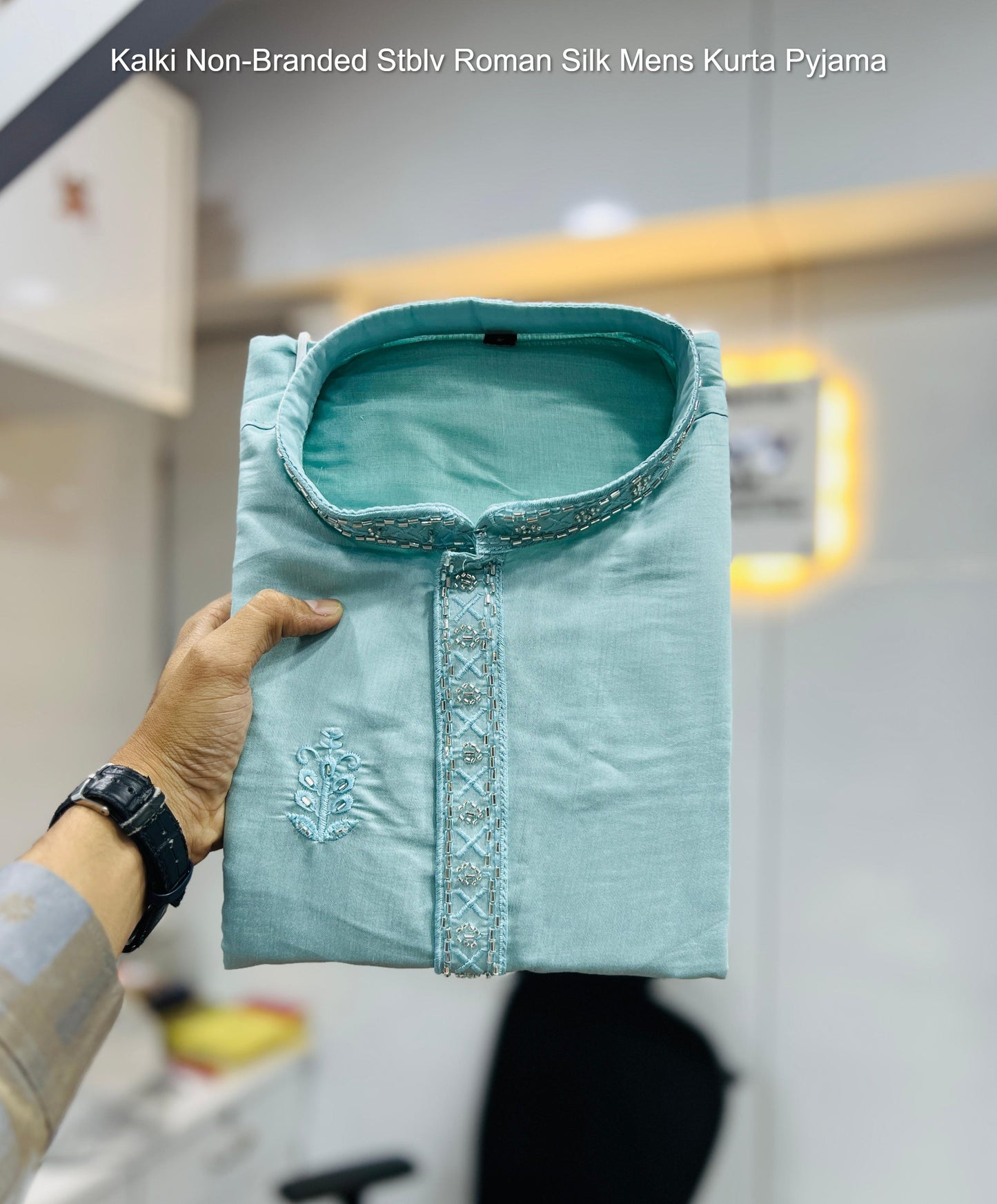 Kalki Non-Branded Stblv Roman Silk Mens Kurta Pyjama