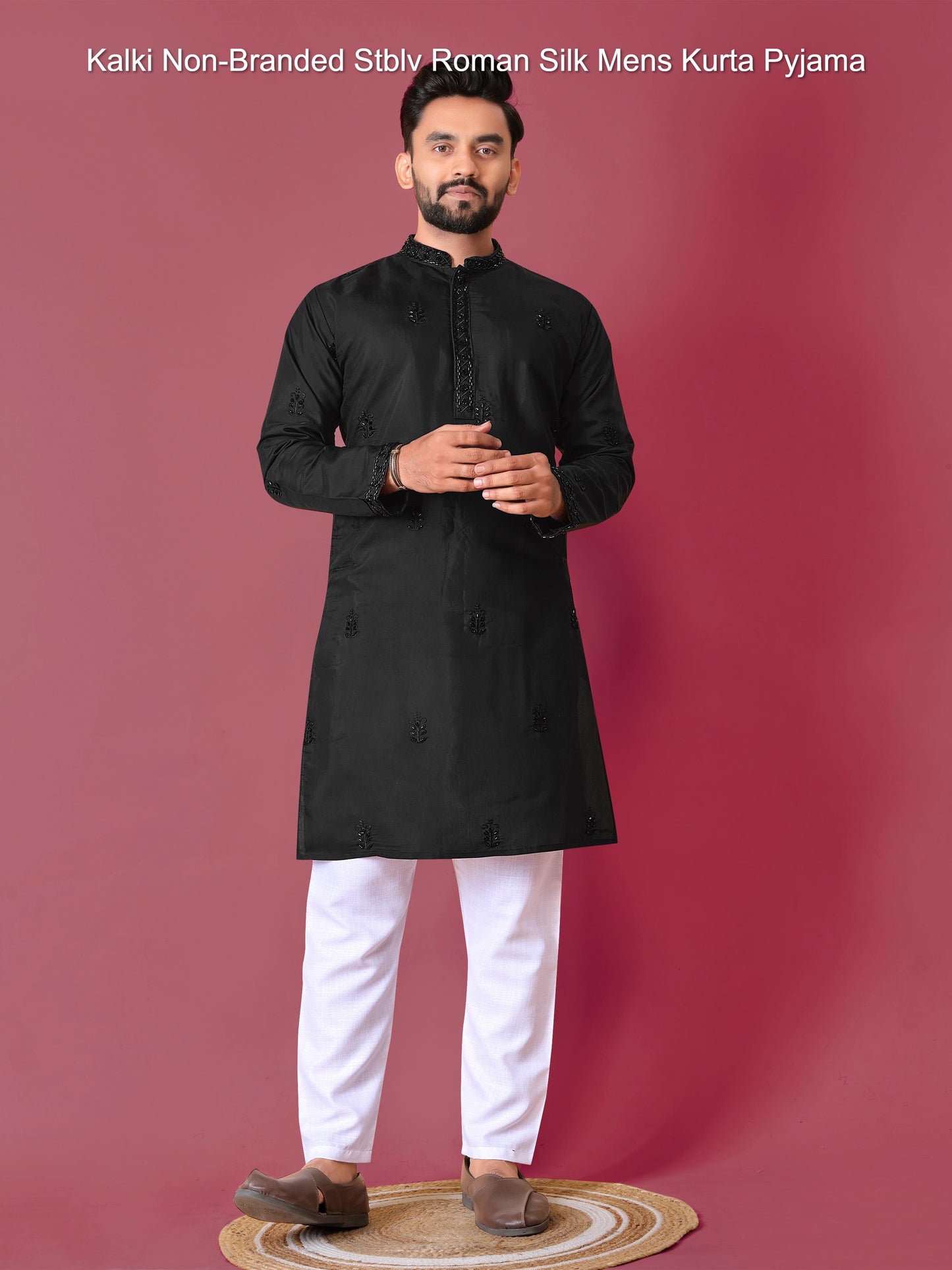 Kalki Non-Branded Stblv Roman Silk Mens Kurta Pyjama