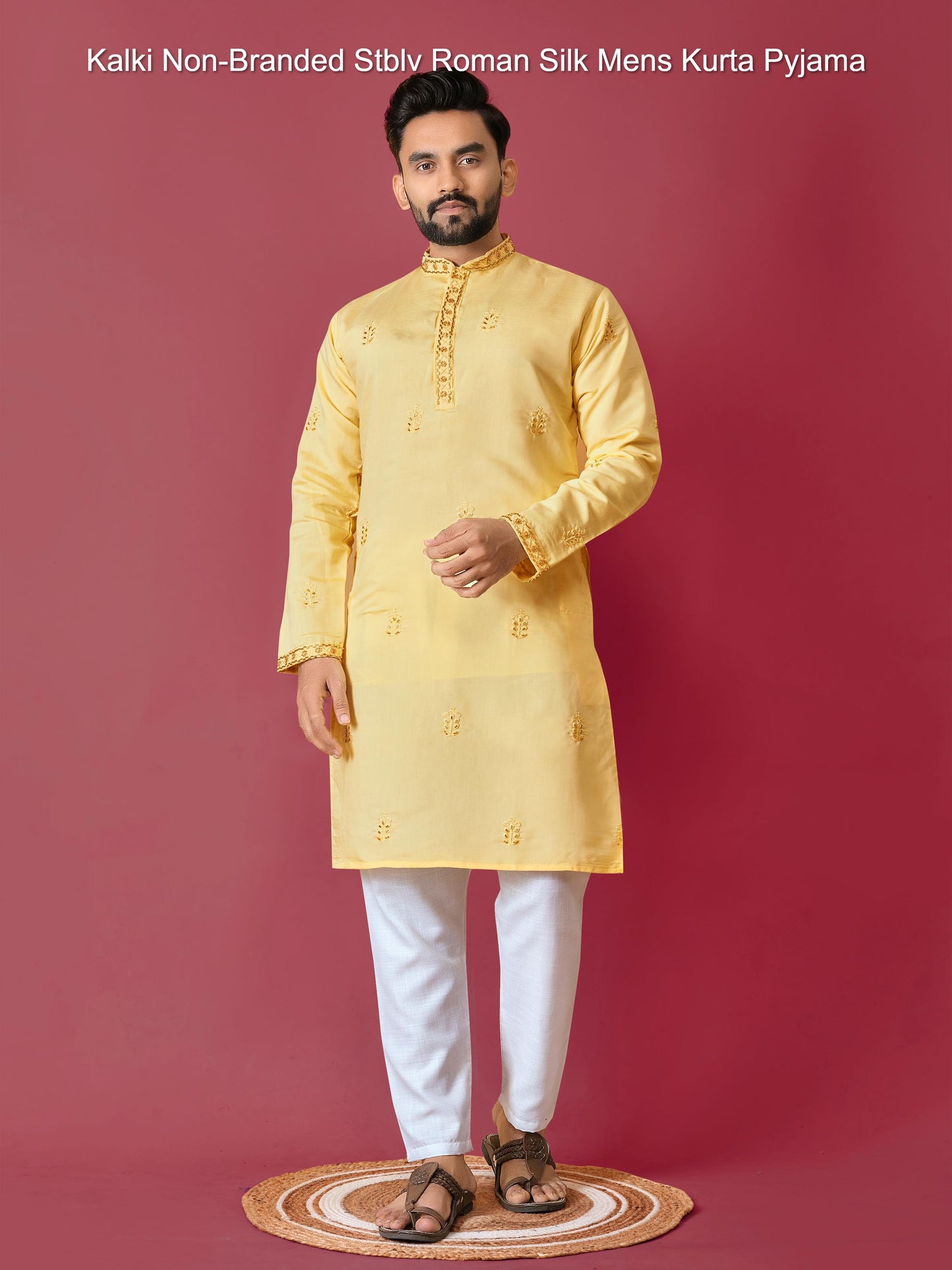 Kalki Non-Branded Stblv Roman Silk Mens Kurta Pyjama