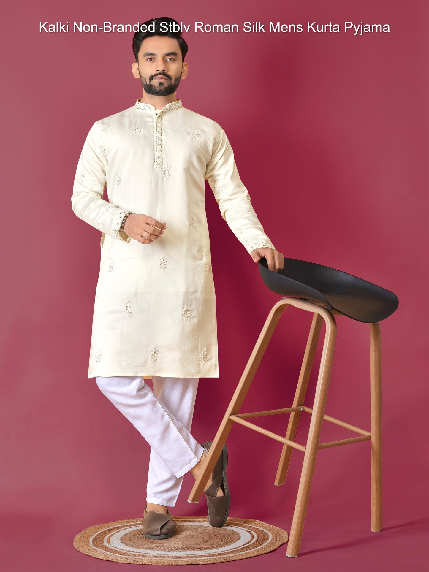 Kalki Non-Branded Stblv Roman Silk Mens Kurta Pyjama
