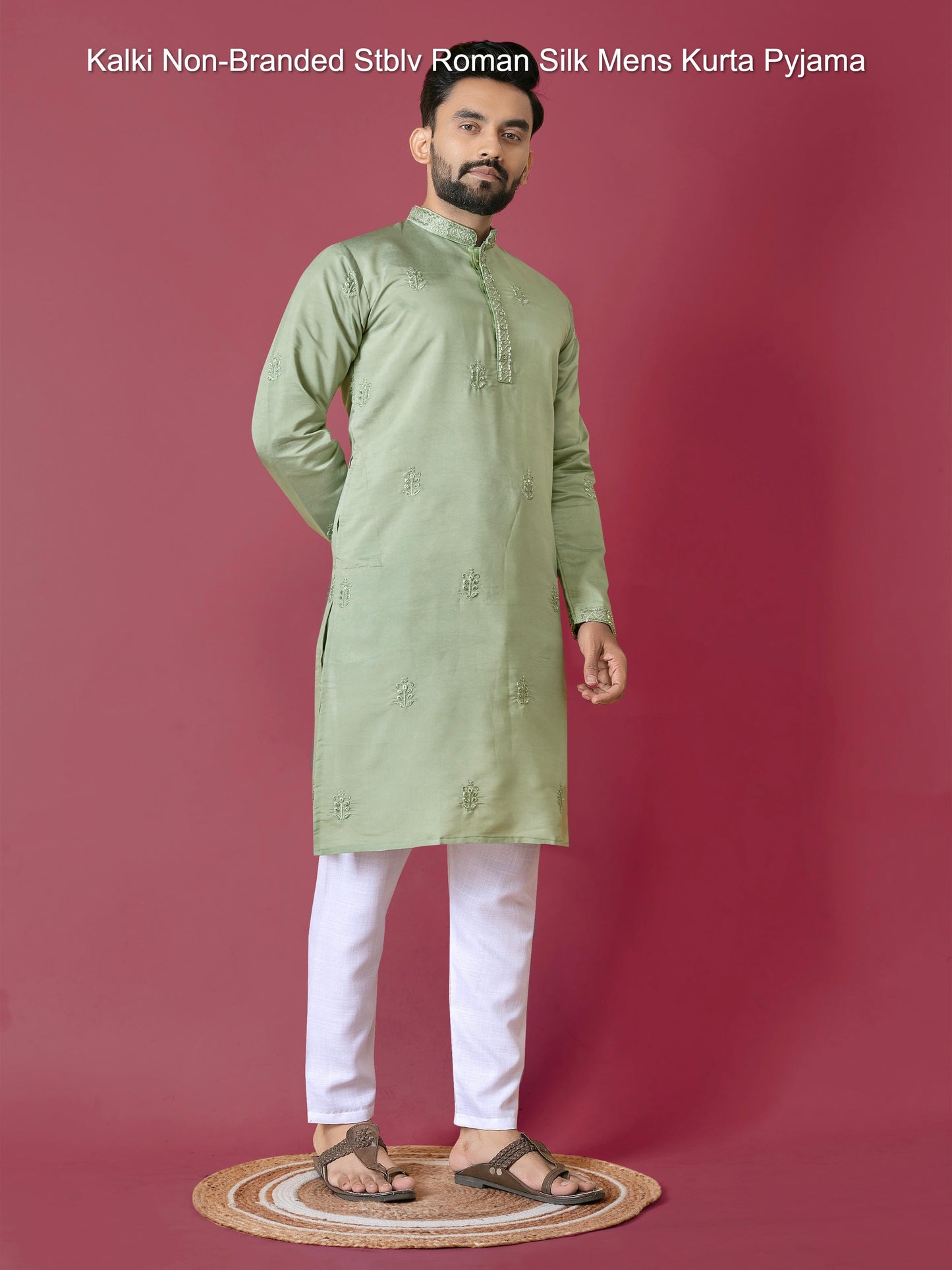 Kalki Non-Branded Stblv Roman Silk Mens Kurta Pyjama