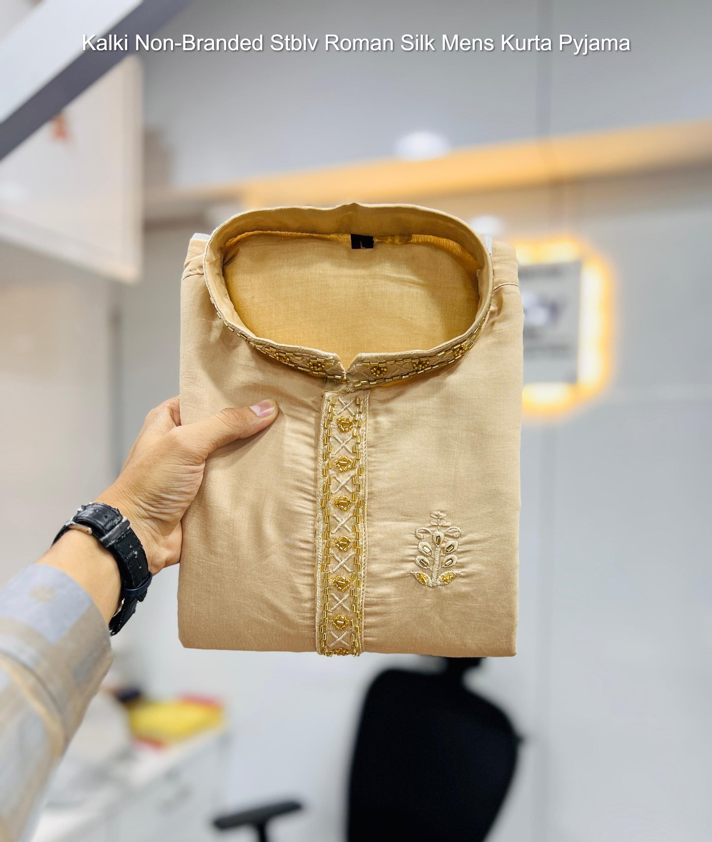 Kalki Non-Branded Stblv Roman Silk Mens Kurta Pyjama