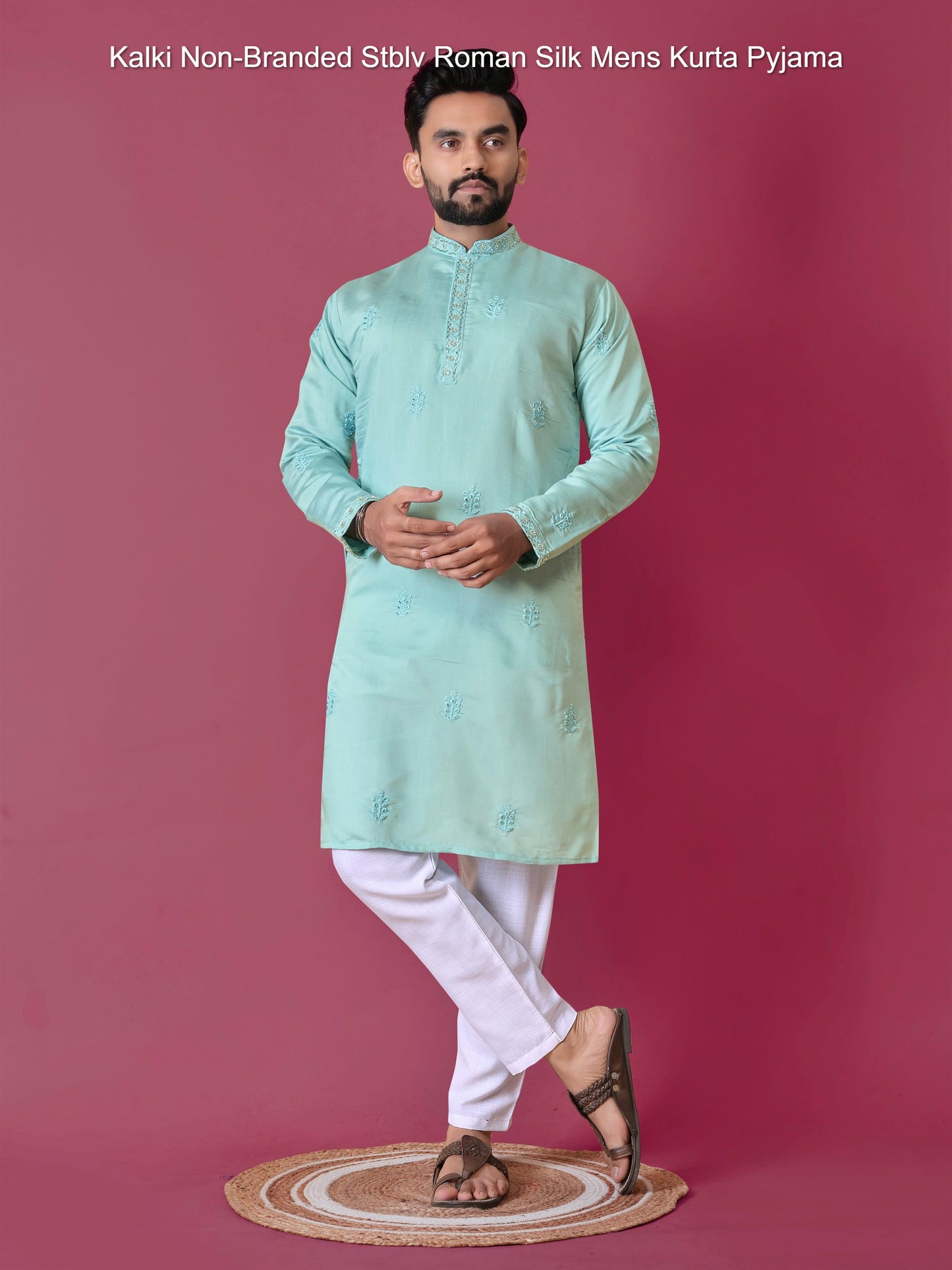 Kalki Non-Branded Stblv Roman Silk Mens Kurta Pyjama
