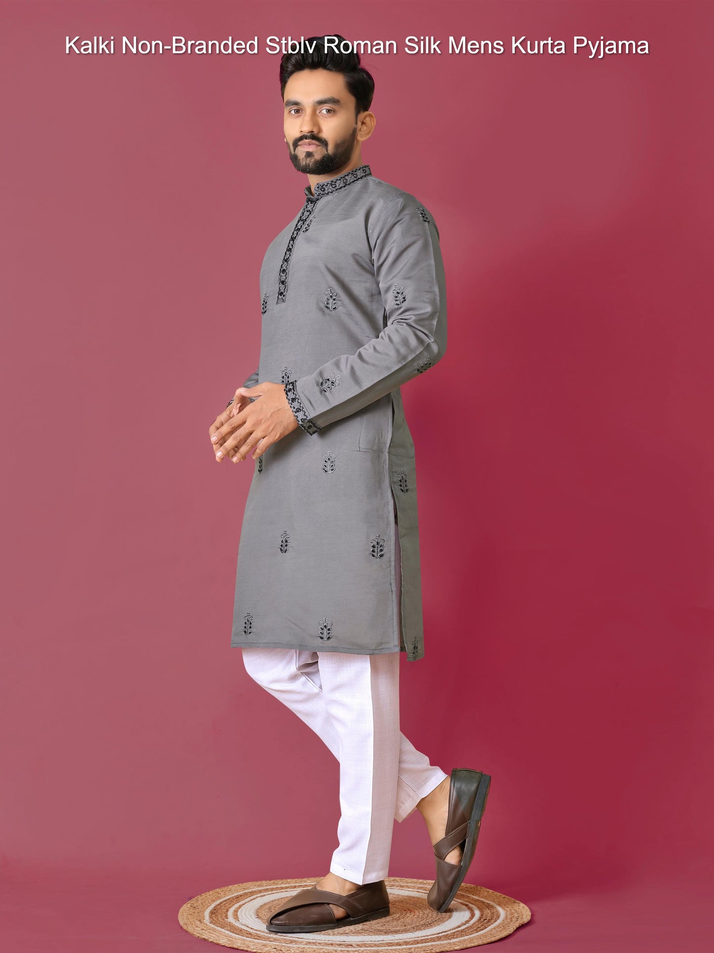 Kalki Non-Branded Stblv Roman Silk Mens Kurta Pyjama