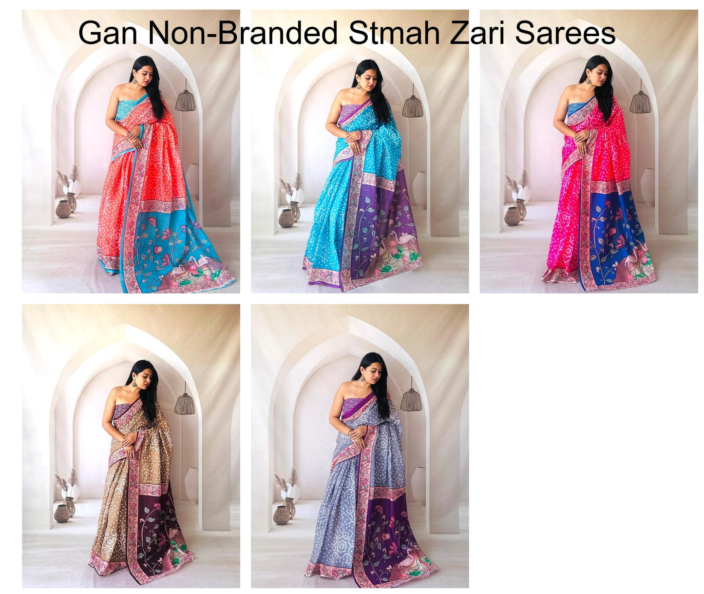Kalmkari Pink Sky Blue Peach Beige Non-Branded Stmah Digital Prints Sarees