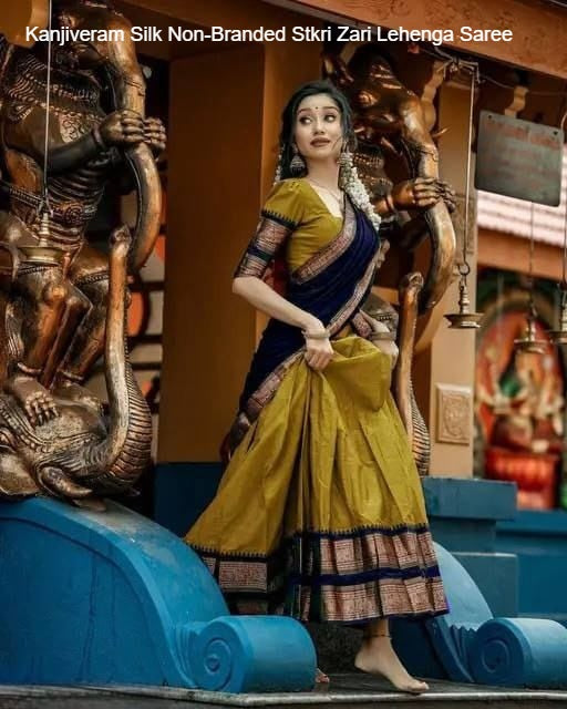 Kanjiveram Silk Non-Branded Stkri Zari Lehenga Saree