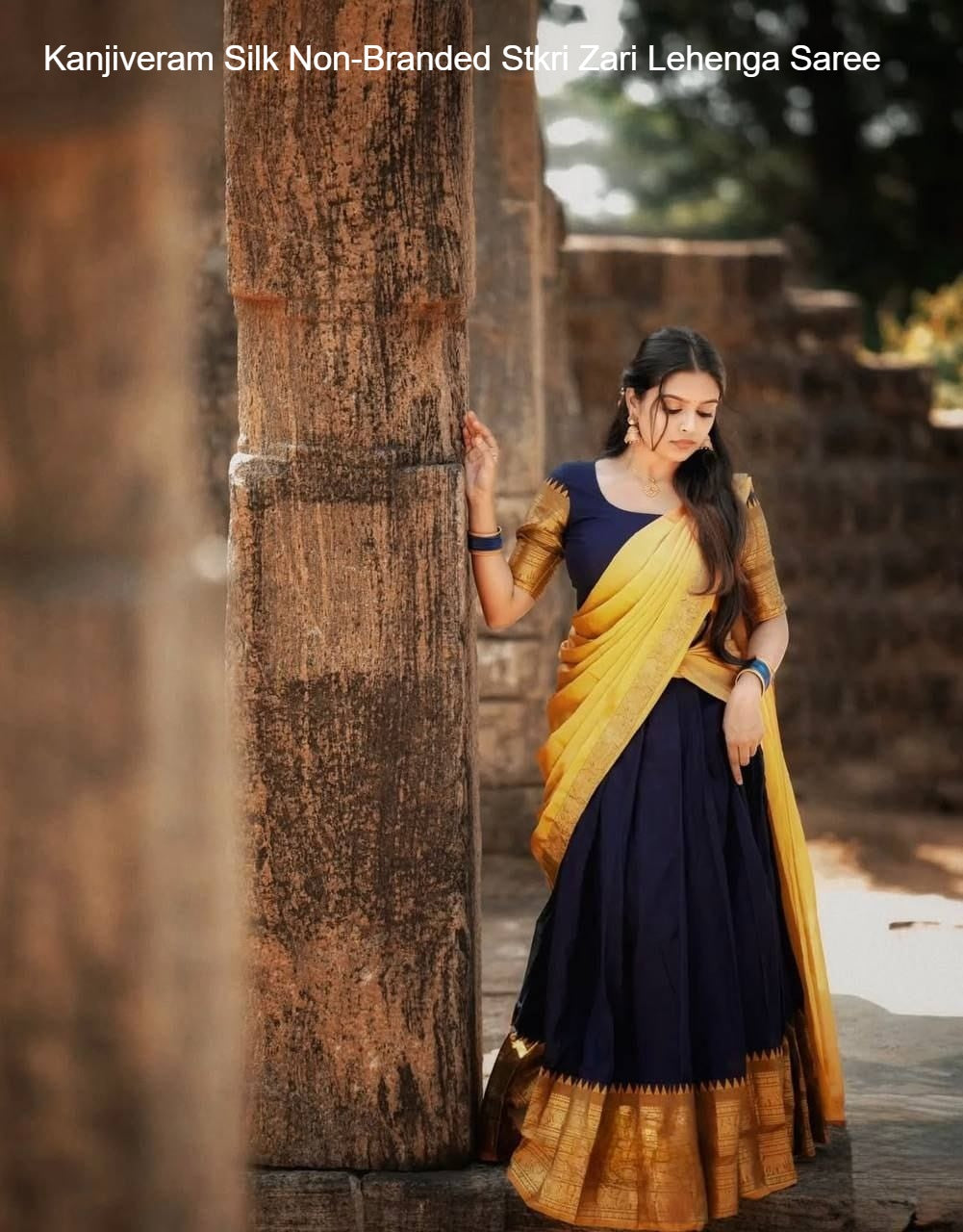 Kanjiveram Silk Non-Branded Stkri Zari Lehenga Saree