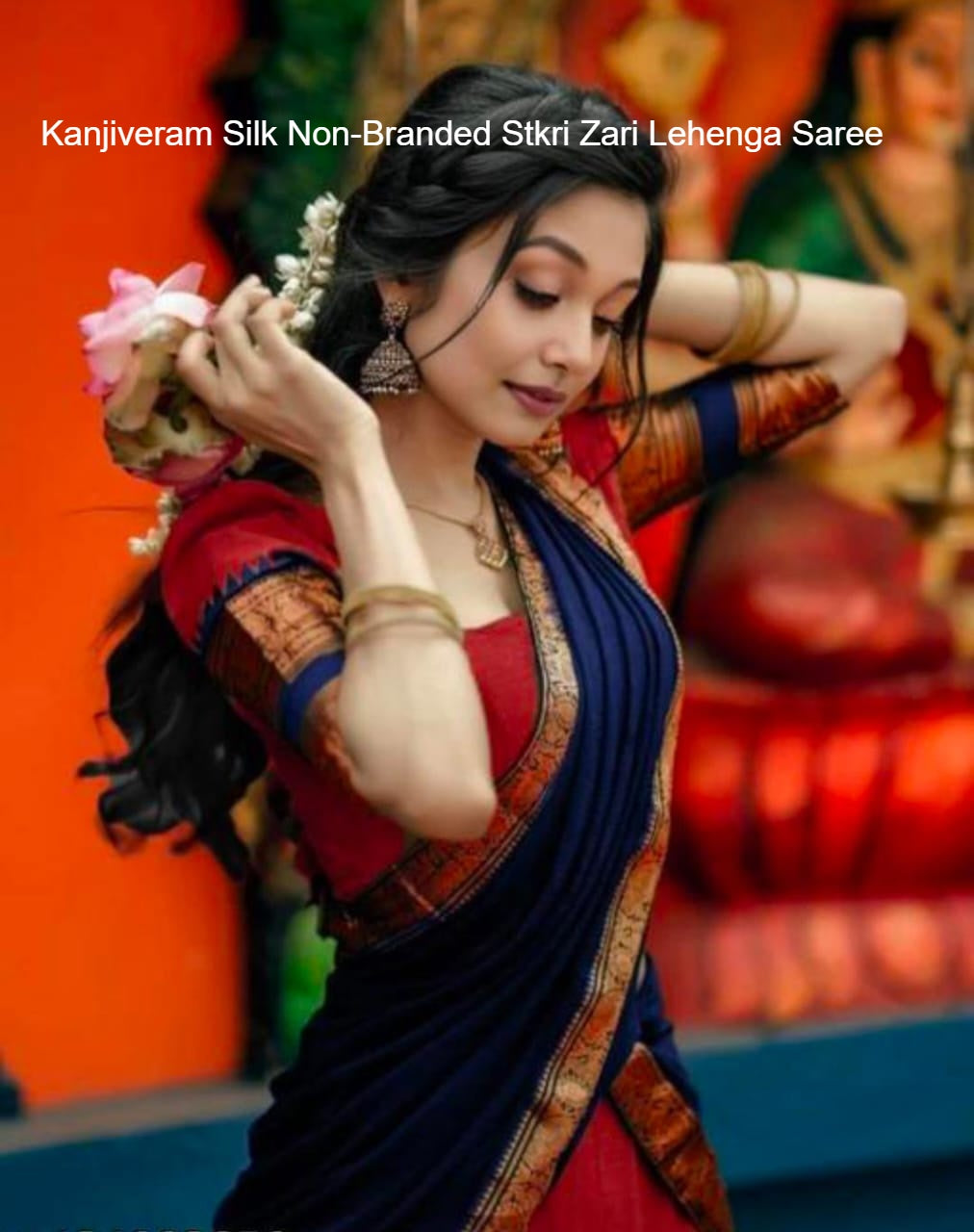 Kanjiveram Silk Non-Branded Stkri Zari Lehenga Saree