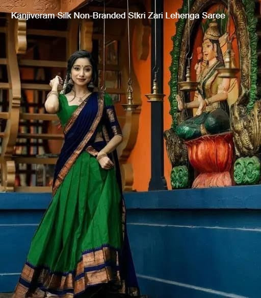 Kanjiveram Silk Non-Branded Stkri Zari Lehenga Saree