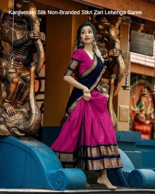 Kanjiveram Silk Non-Branded Stkri Zari Lehenga Saree