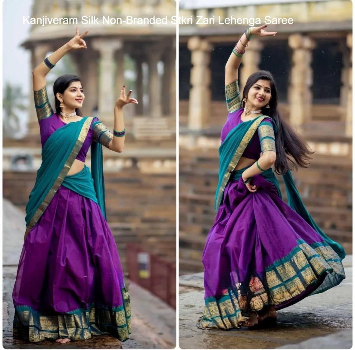 Kanjiveram Silk Non-Branded Stkri Zari Lehenga Saree