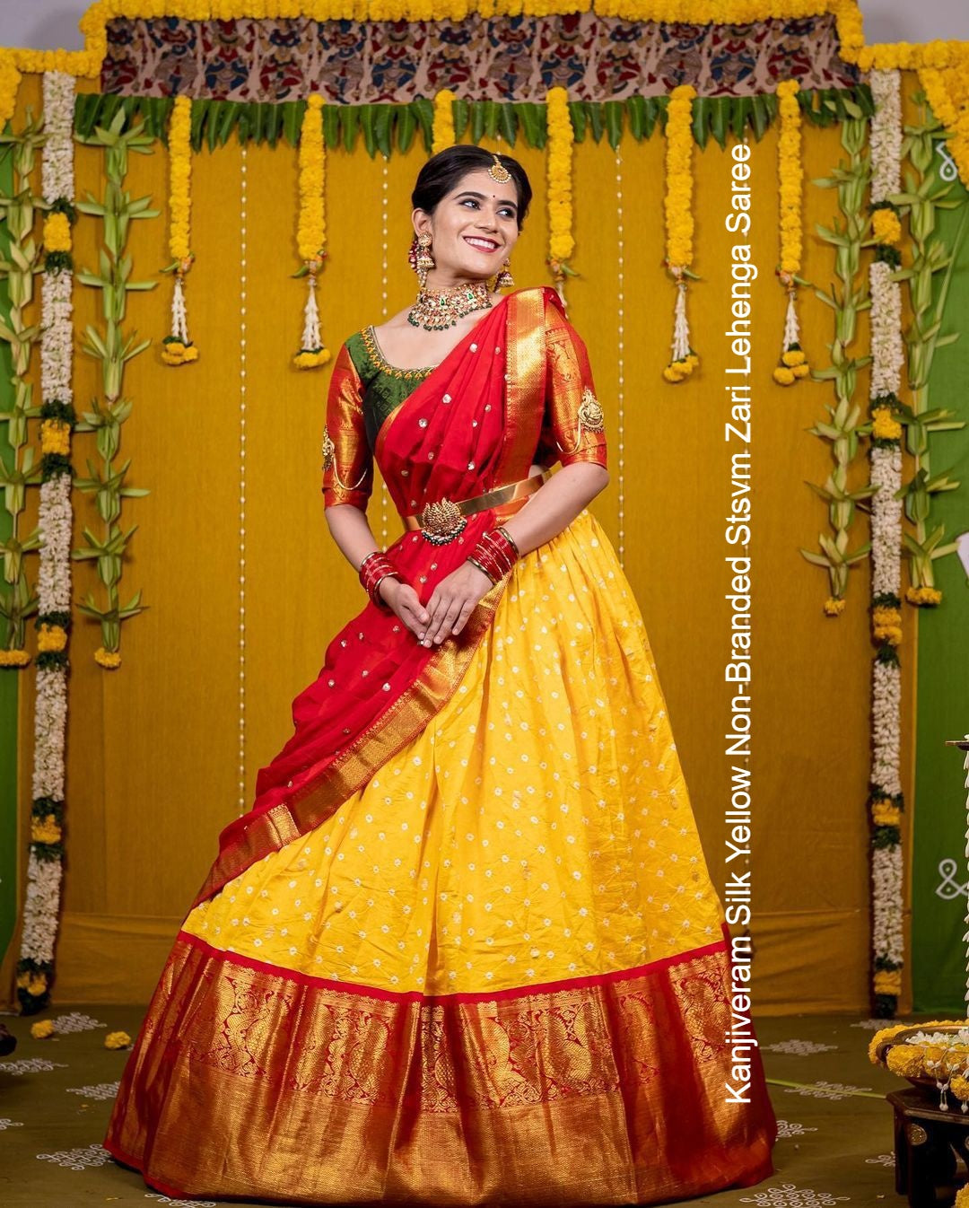 Kanjiveram Silk Yellow Non-Branded Stsvm Zari Lehenga Saree