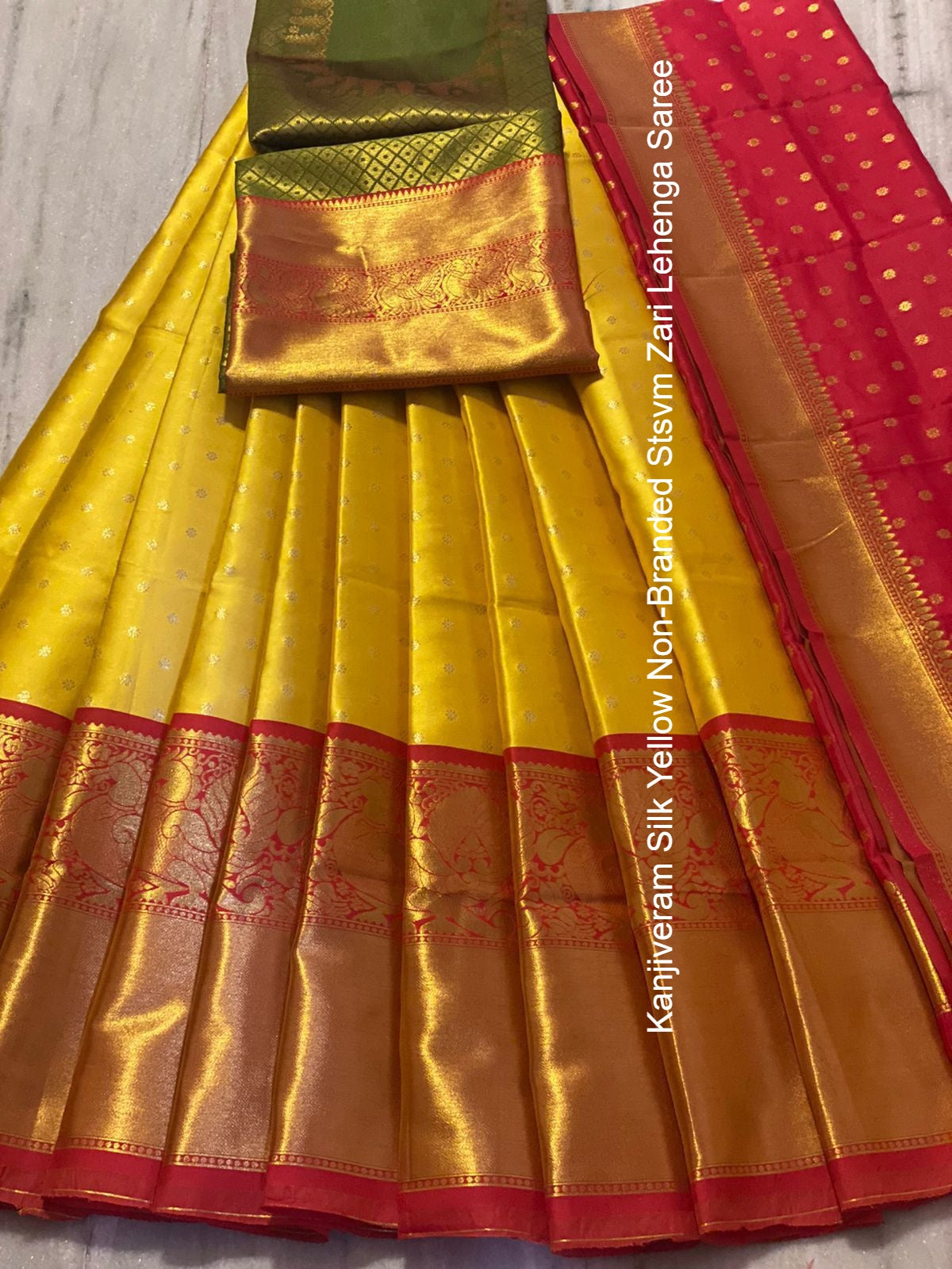 Kanjiveram Silk Yellow Non-Branded Stsvm Zari Lehenga Saree