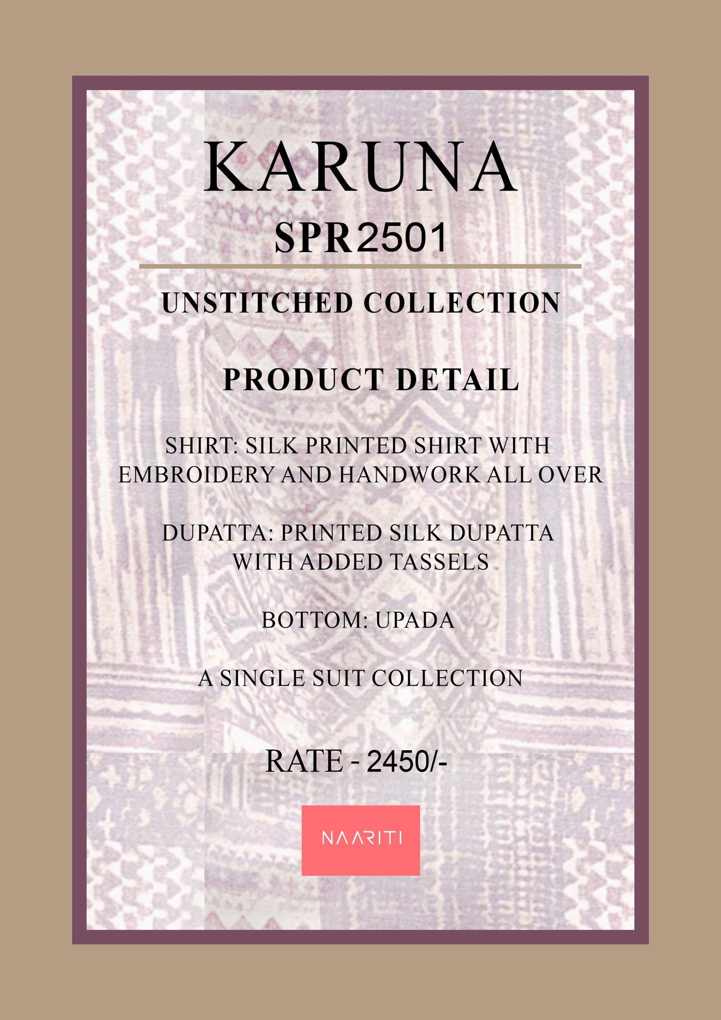 Karuna 2501 Naariti Printed Unstitched Suits