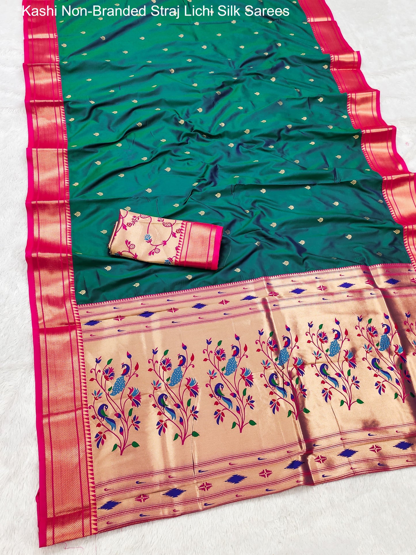 Kashi Non-Branded Straj Lichi Silk Sarees