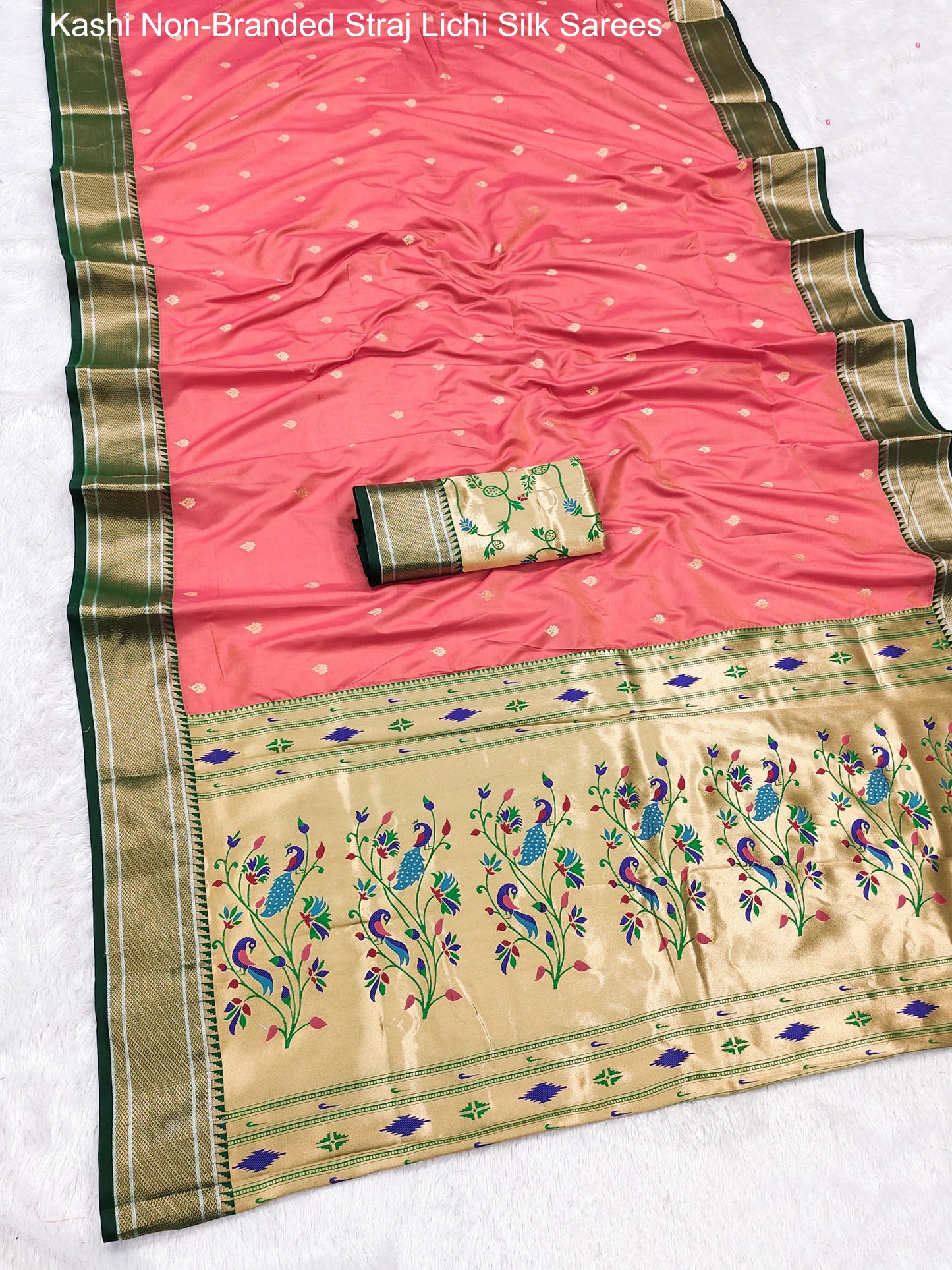 Kashi Non-Branded Straj Lichi Silk Sarees