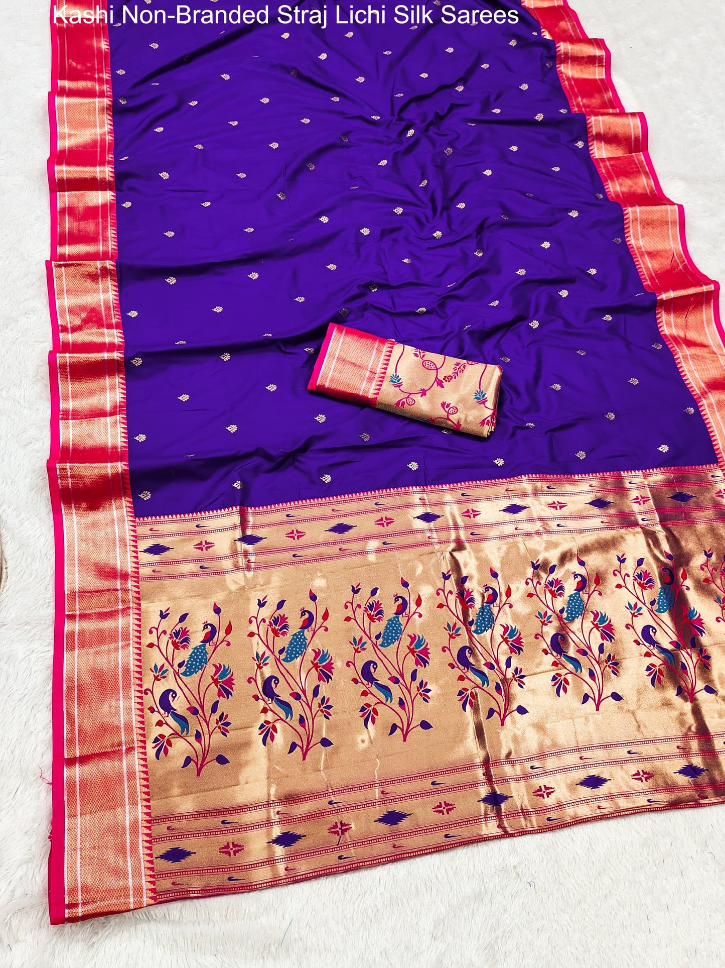 Kashi Non-Branded Straj Lichi Silk Sarees