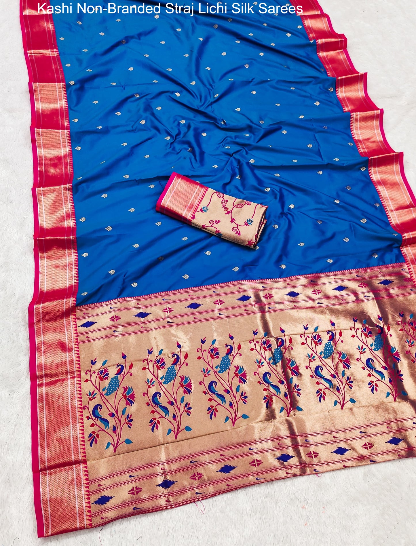 Kashi Non-Branded Straj Lichi Silk Sarees