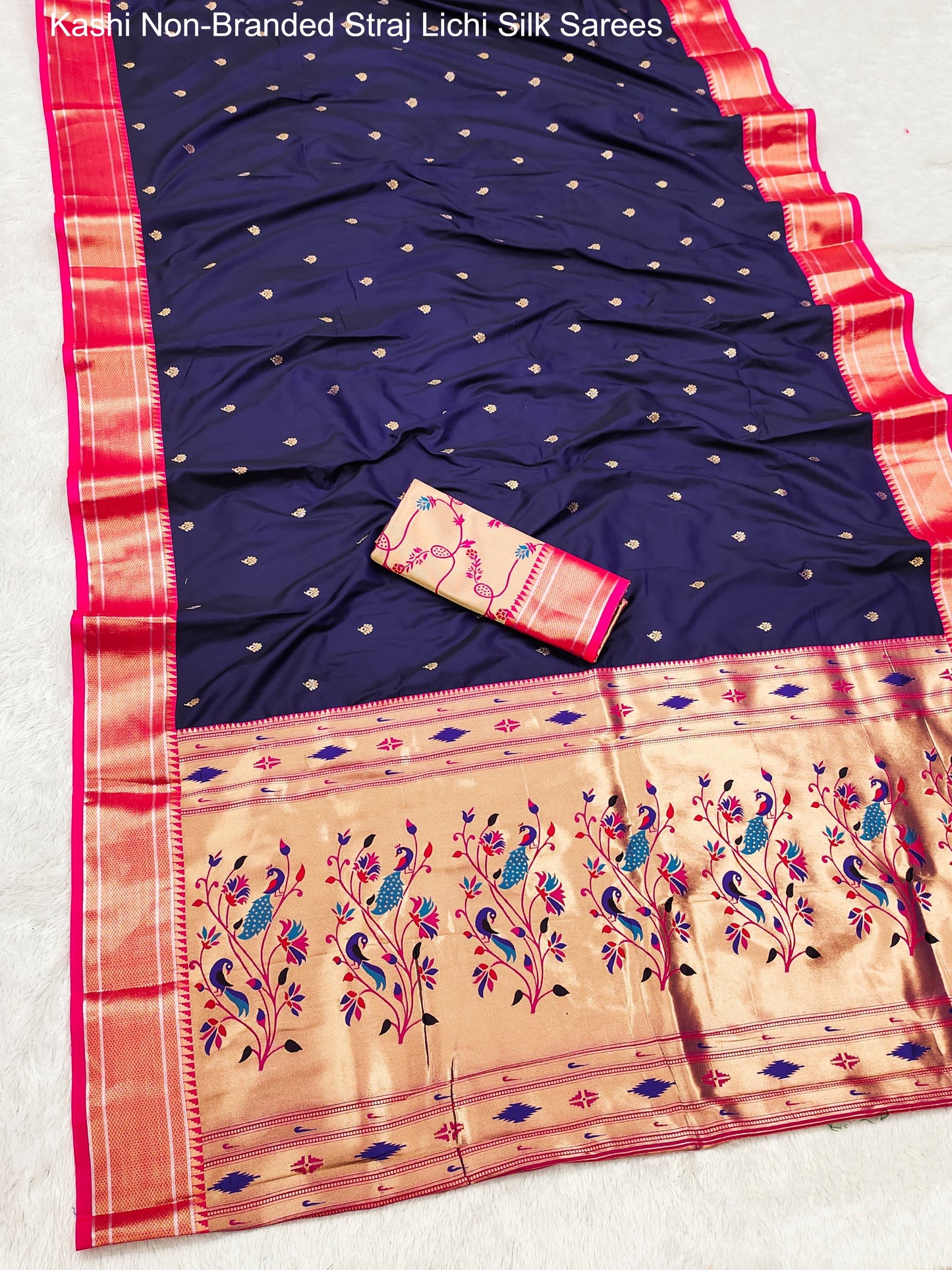 Kashi Non-Branded Straj Lichi Silk Sarees